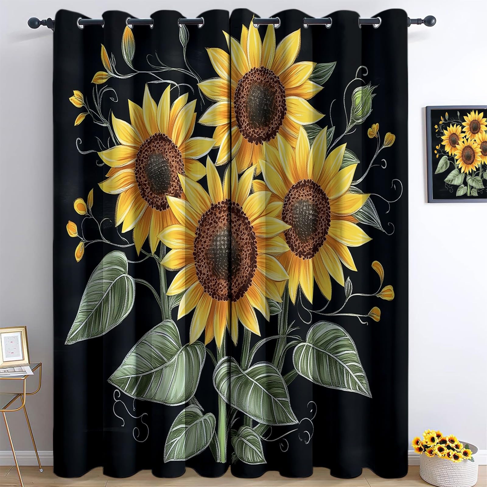 Rideau occultant chambre adulte thermique et phonique 140x225cm avec motif tournesol