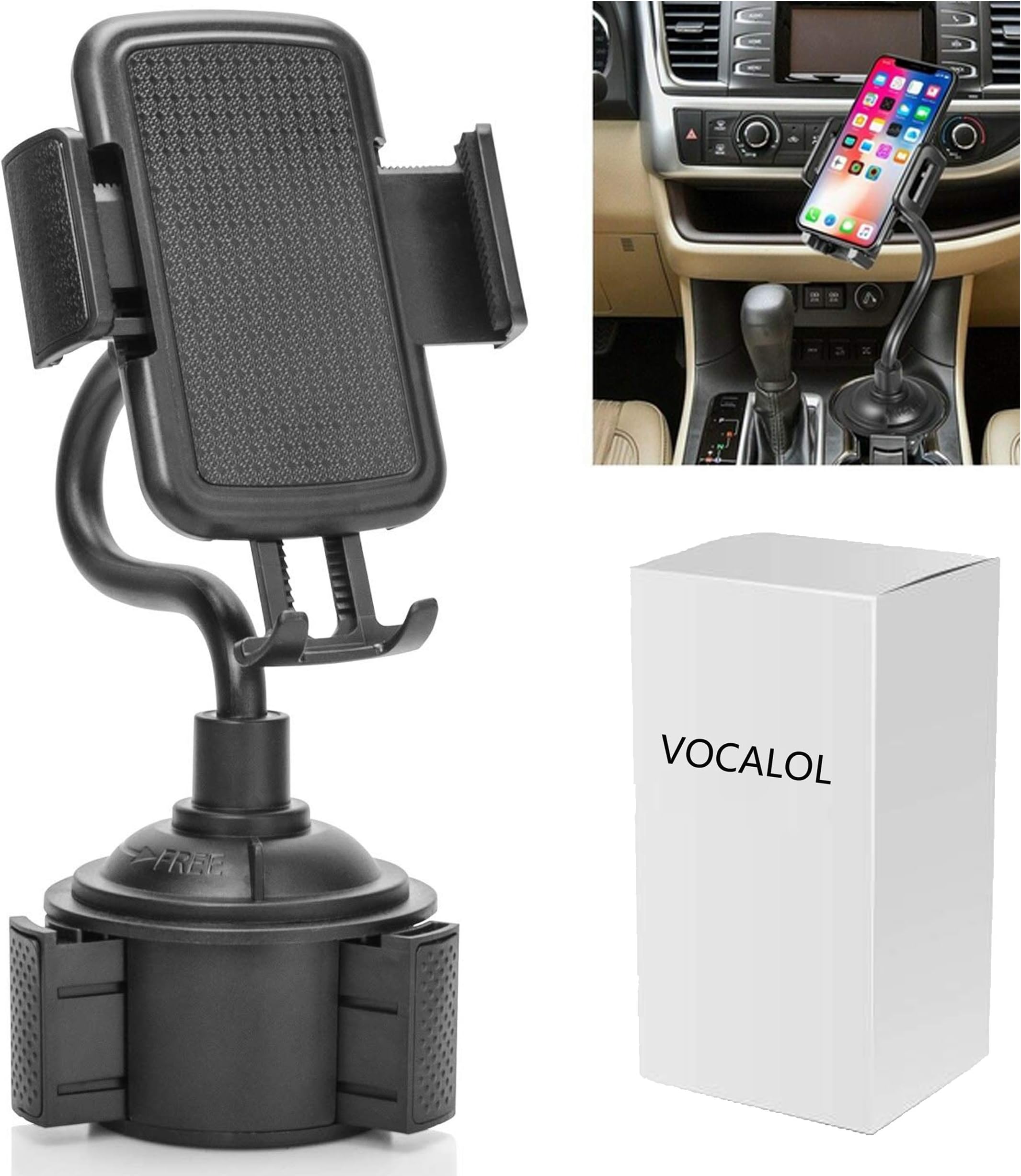 Vocalol Car Phone Mount,360 Degree [Adjustable Distance] Cup Car Phone Holder, Handsfree Cell Phone Car Mount Compatible for iPhone XR Xs Max Xs X 8 7 6,Samsung Galaxy S10 S10+ S10e S9 (Black)