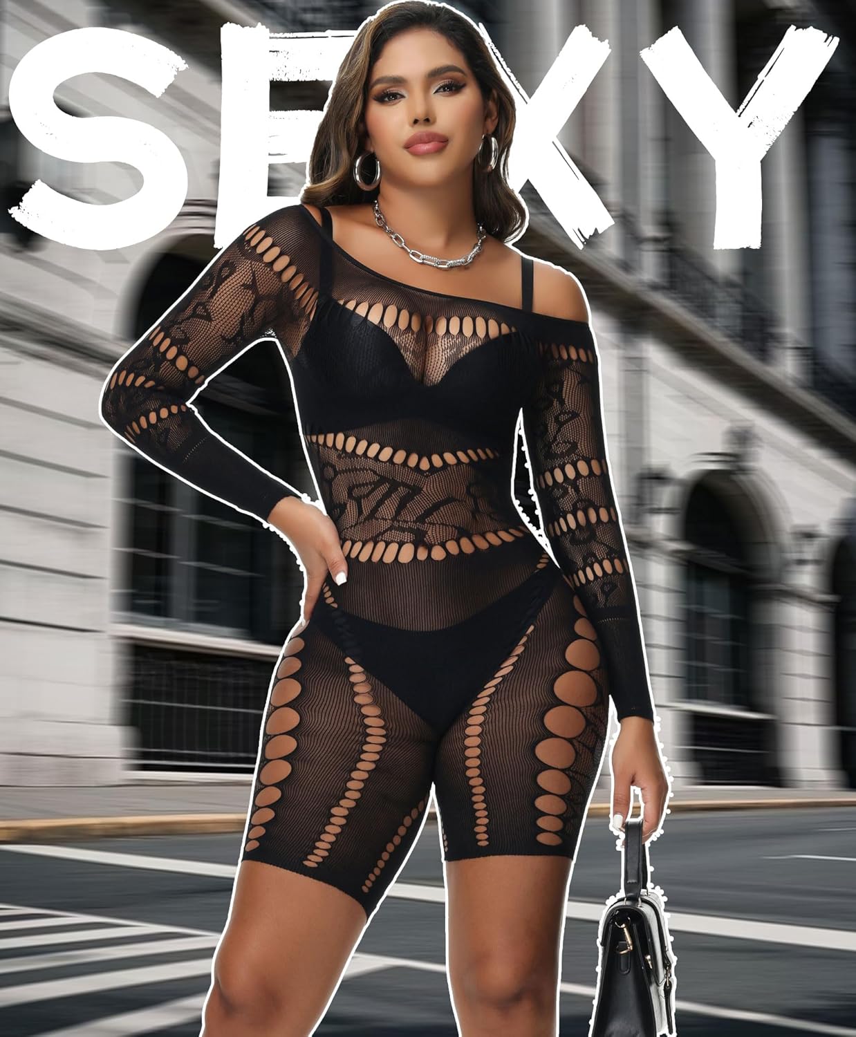 XIUSEMY Woman Lingerie Bodysuit Fishnet Bodystocking Hollow Out Jumpsuit Bodycon Sexy Romper - Image 2