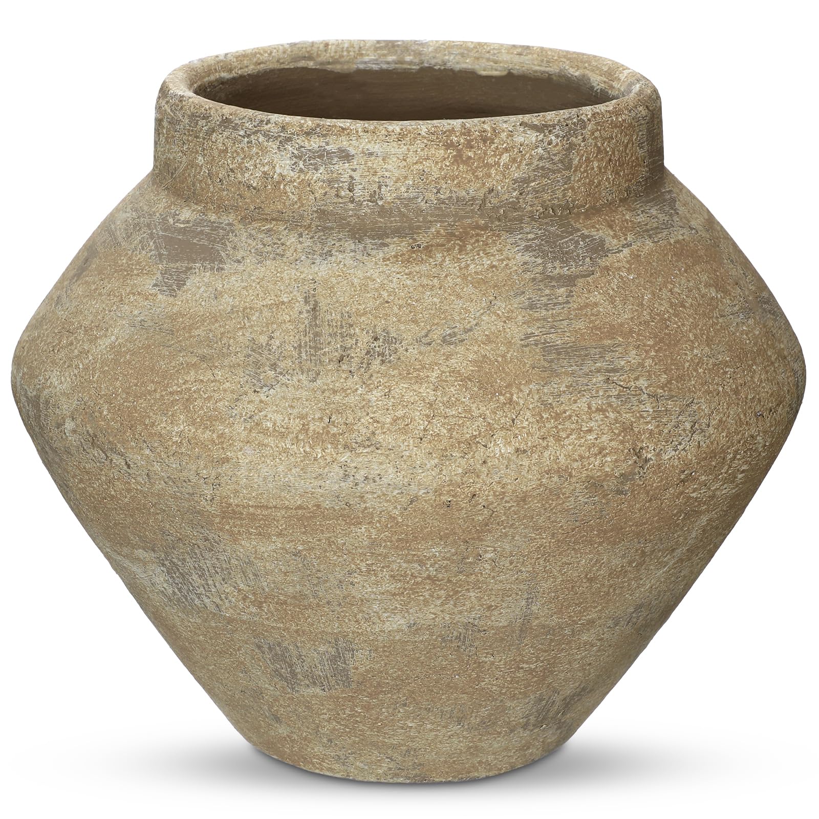 Arborus 9.8" Large Rustic Vase for Flowers 21CM Tall Vintage Vase 4.9" Opening Terracotta Brown Vases Decorative Farmhouse Flower Vases with Felt Pads for Home Table Shelf Boho Decor