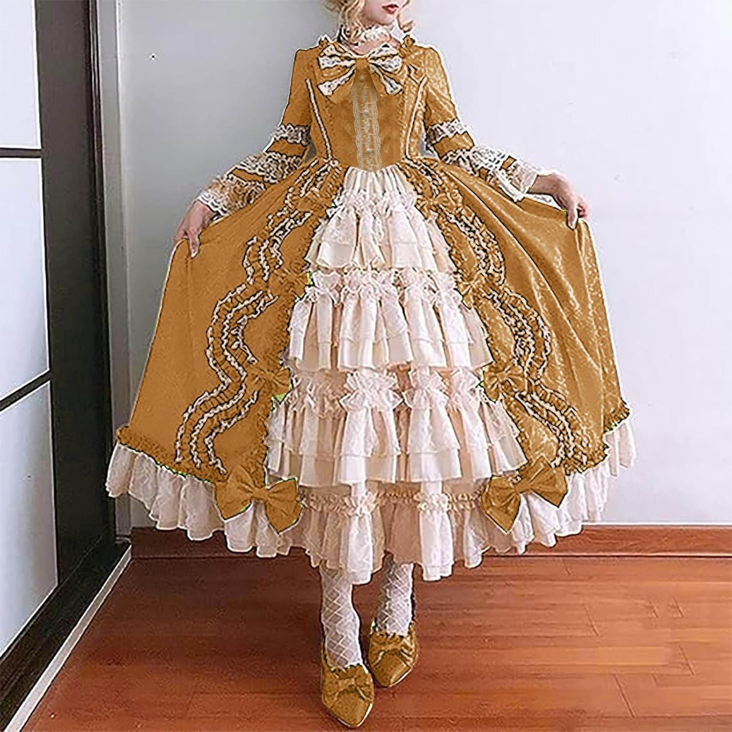 Womens Sweet Lolita Dress Princess Court Ball Skirt Flare Sleeve Cosplay Dress Renaissance Victorian Gown Costumes