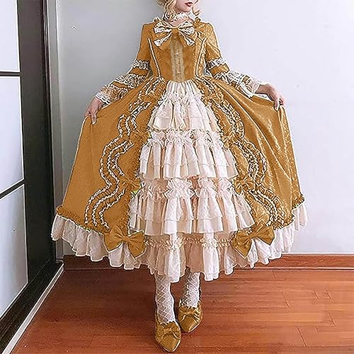Miniatura 31 de SHOPESSA Vestido victoriano para mujer, vestido de lolita francesa, disfraz de princesa, vestido renacentista, manga acampanada, corte de cosplay Un