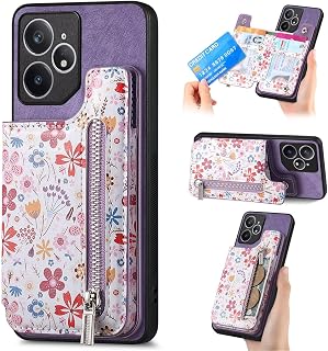 KRjcsfhy Funda para Samsung Galaxy S24 Ultra 5G, diseño de flores, con cremallera, plegable, con tarjetero, funda protectora de piel con tapa, color lila