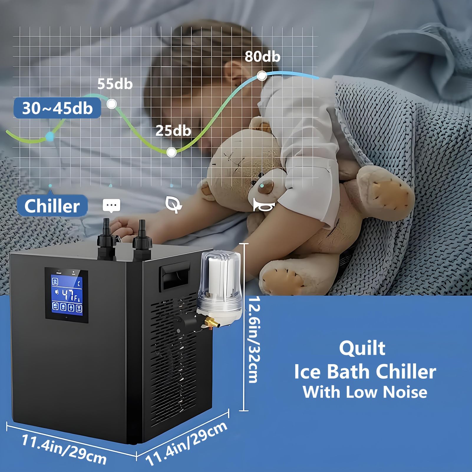 Enfriador de Baño de Hielo de 1/3 HP para Bañeras Sistemas de Enfriamiento de Agua Fría por Inmersión con Filtro Externo Bomba Sumergible Control Remoto Terapia de Recuperación