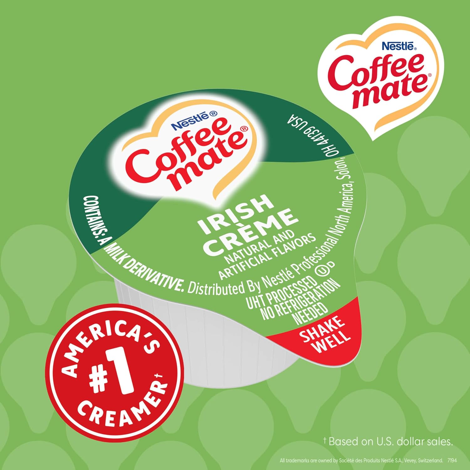 Nestle Coffee mate Coffee Creamer, Irish Creme, Concentrated Liquid Creamer Singles, Non Dairy, No Refrigeration, 0.375 fl oz Tubs (Pack of 180)