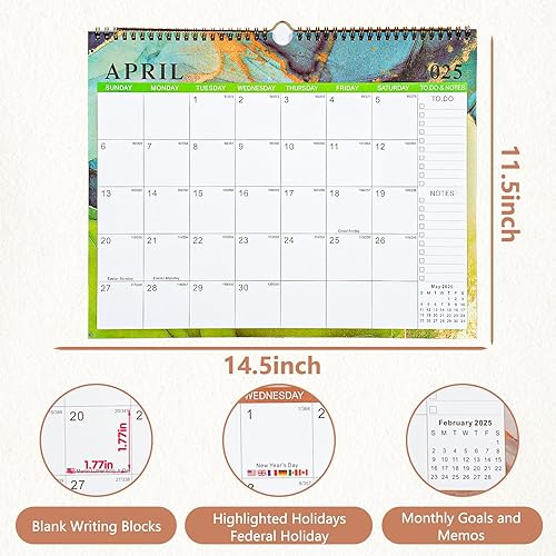 Miniatura 2 de Calendario de pared 2024-2024 para colgar en la pared, calendario grande 2024-2025 con lista de tareas y notas, 320 calcomanías, calendario de 18