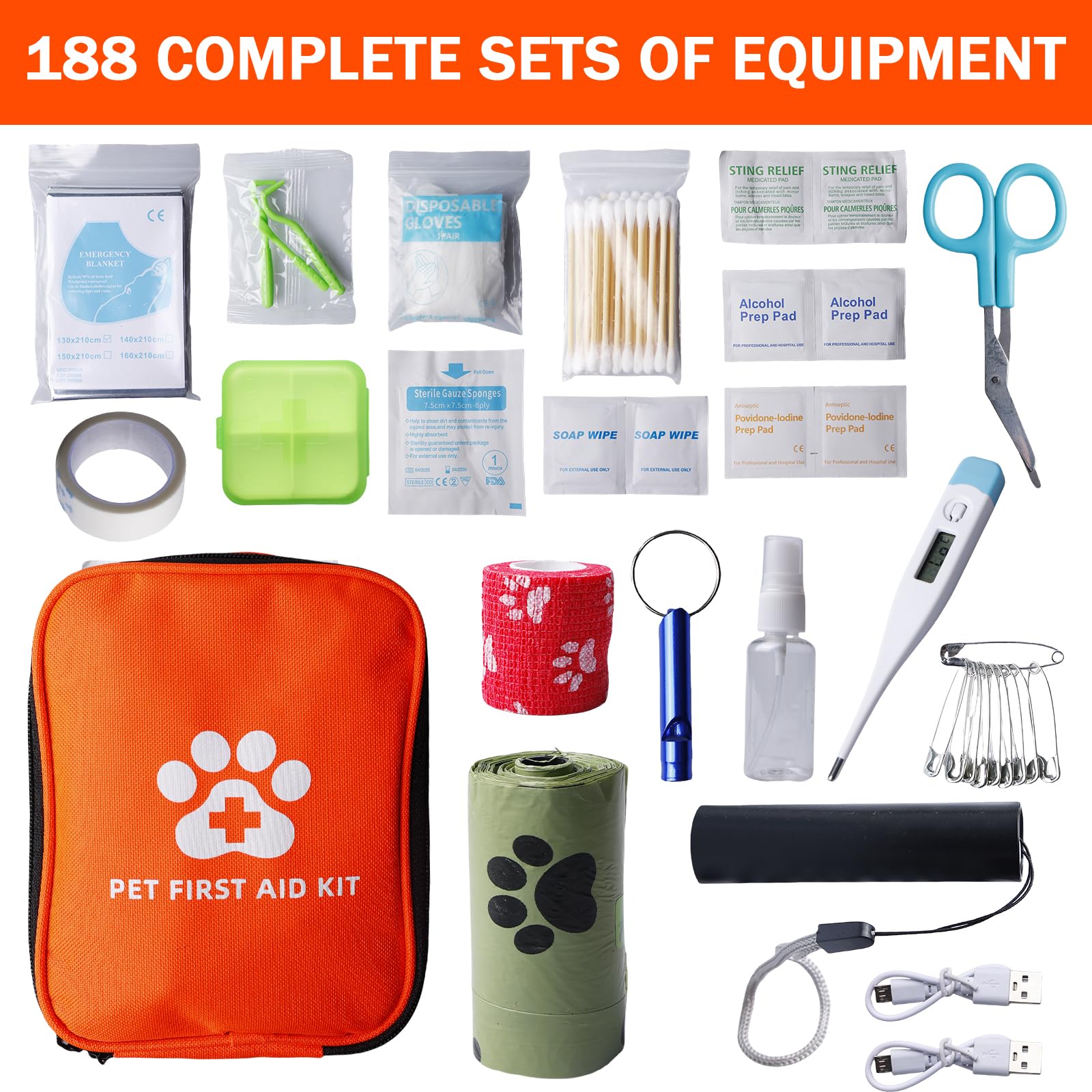 Juego de primeros auxilios para perros y gatos, 118 piezas, farmacia de viaje, farmacia de viaje, mascotas, farmacia para perros, kit de primeros auxilios para emergencias en viajes al aire