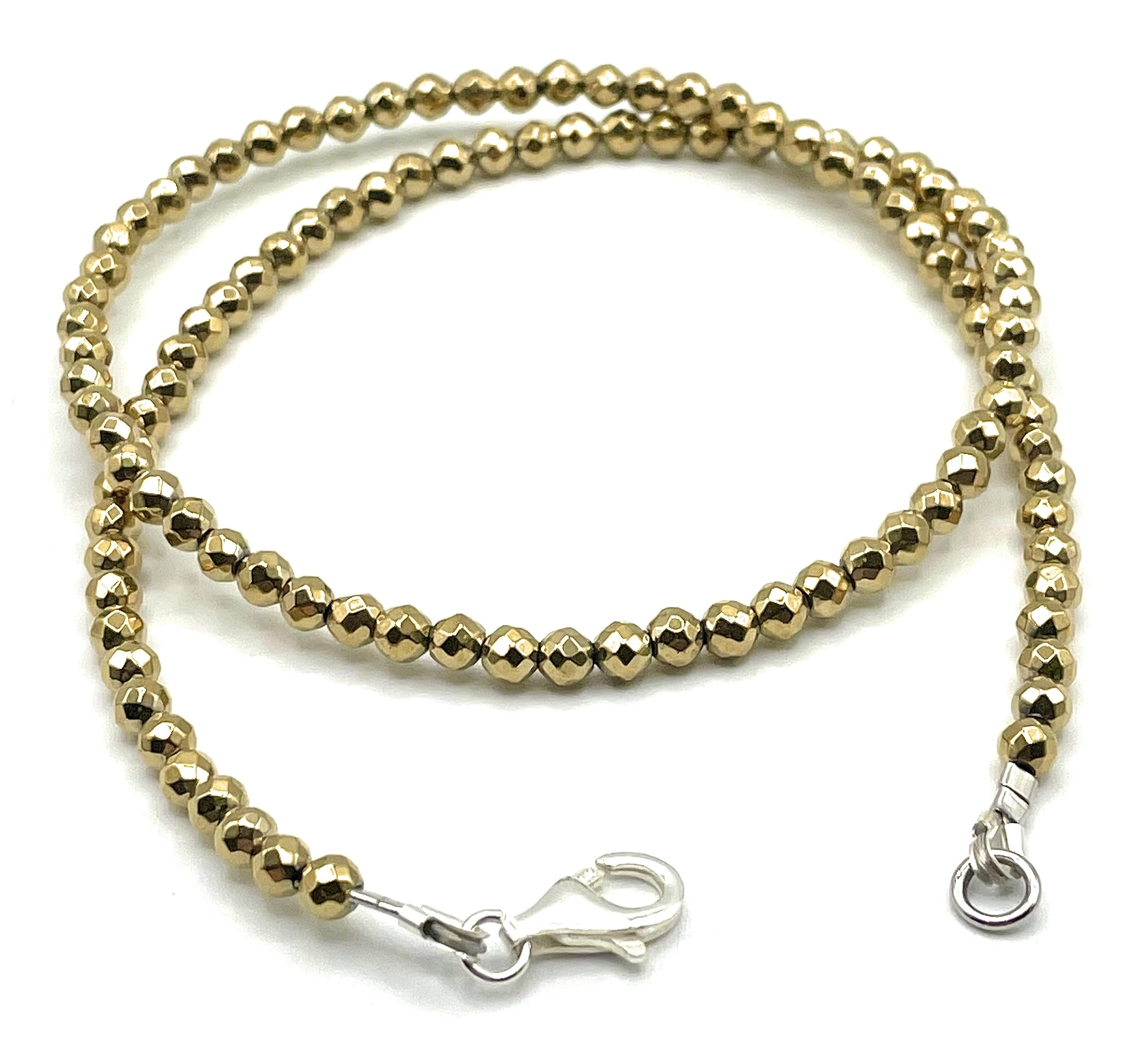 Collana con Ematite Dorata 4 mm e Argento 925, Girocollo con Pietre Dure Naturali, Gioielli Minimalisti, Bijoux Boho, Regalo per Lei