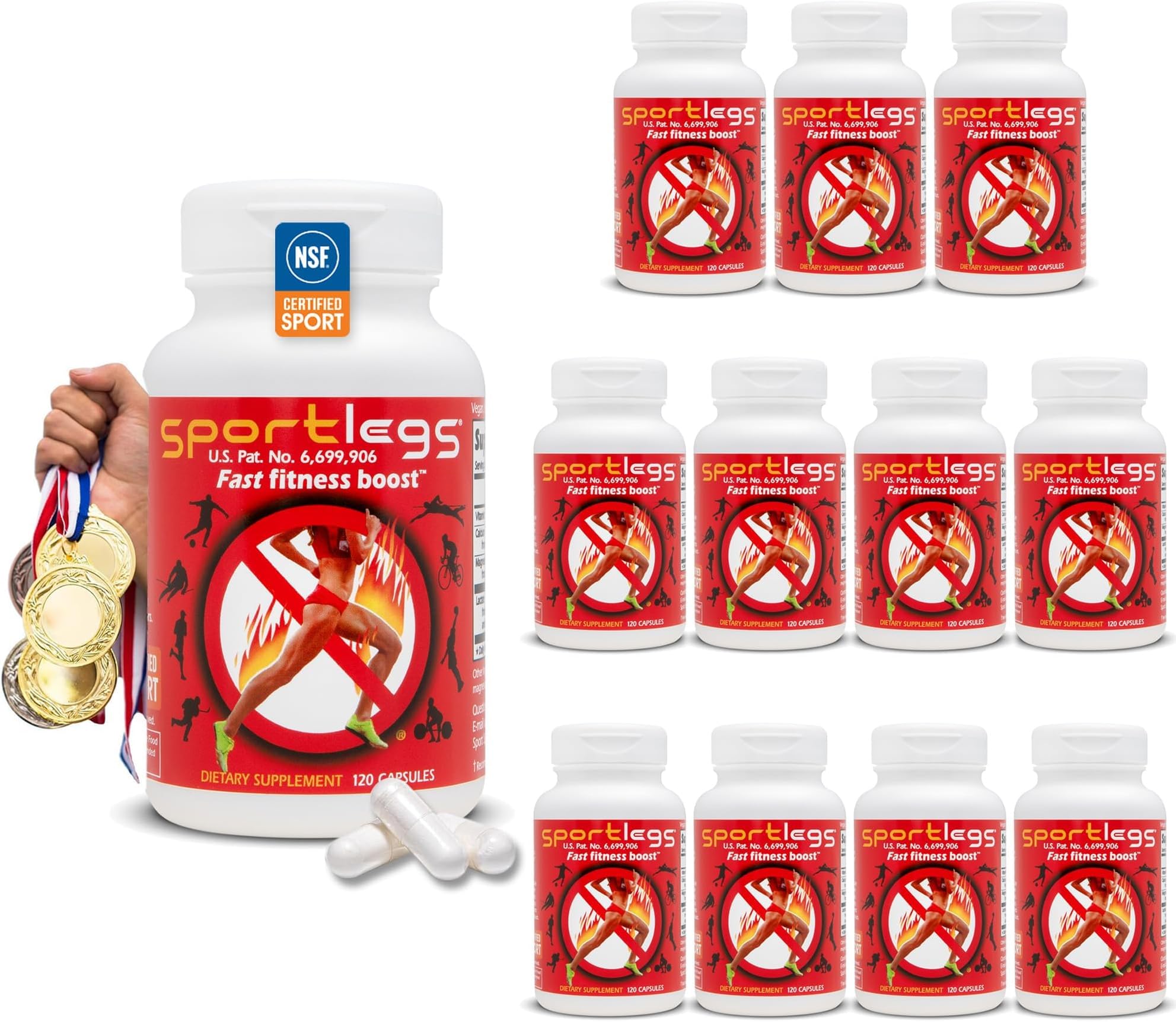 SPORTLEGSFast Fitness Boost. Healthy. Legal. Effective. Inexpensive. #1 in Cycling. 12 120-cap Bottles