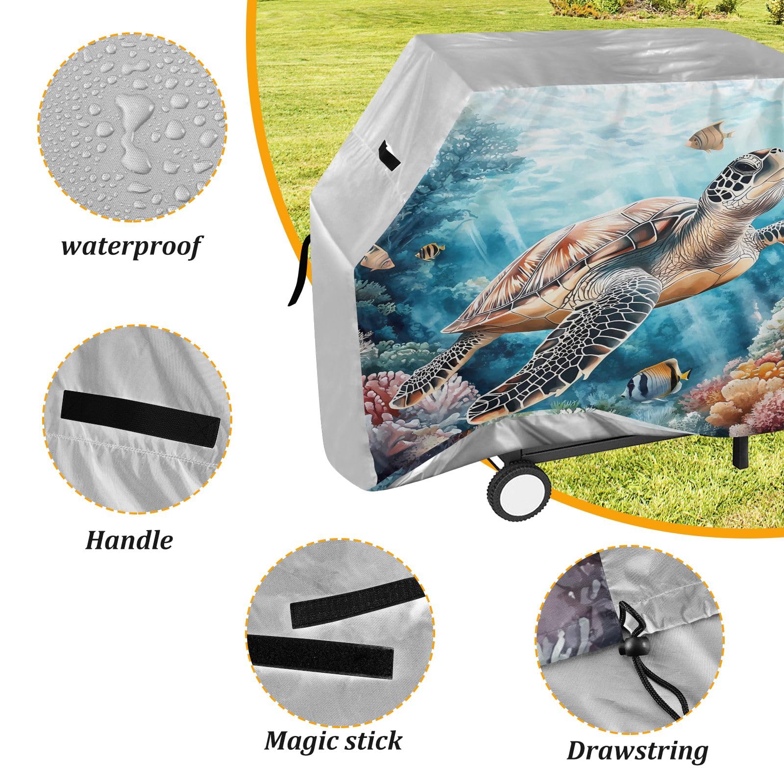 Grillabdeckung für den Außenbereich, hochwertig, strapazierfähig, wasserdicht, reißfest, witterungsbeständig, UV-beständig, 165,1 cm, Aquarell-Seal-Fisch