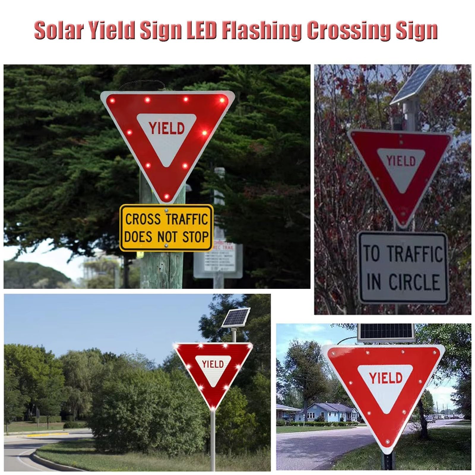 Señal de ceder el Paso de Aluminio con energía Solar de 28 Pulgadas, señal de Paso Triangular Intermitente LED Señales de Advertencia de Cruce de Carreteras, para Calles, muelles