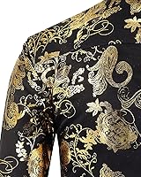 Vista 4 de Bolcguri Camisa de vestir brillante para hombre, camisa de vestir de lujo con estampado barroco, camisas de manga larga con botones S-3XL