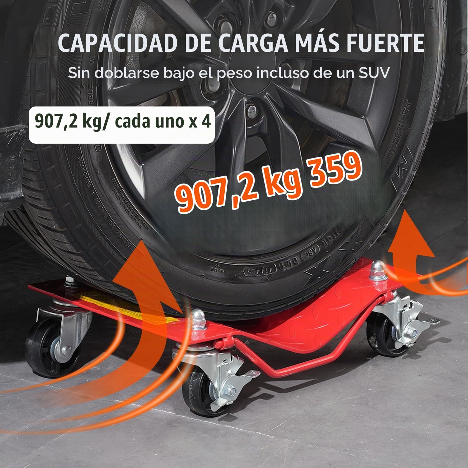 VEVOR Plataforma Rodante para Ruedas 4 Piezas Carretilla con Ruedas Capacidad Total de 3,6 T Carro Resistente de Acero para Mover Automóviles, Camiones, Remolques, Motocicletas, Barcos, Rojo