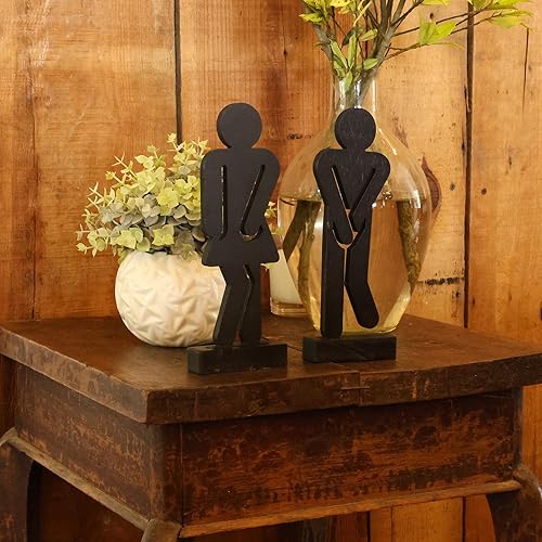Miniatura 3 de Juego de 3 letreros decorativos de madera rústica para baño con una planta artificial en maceta