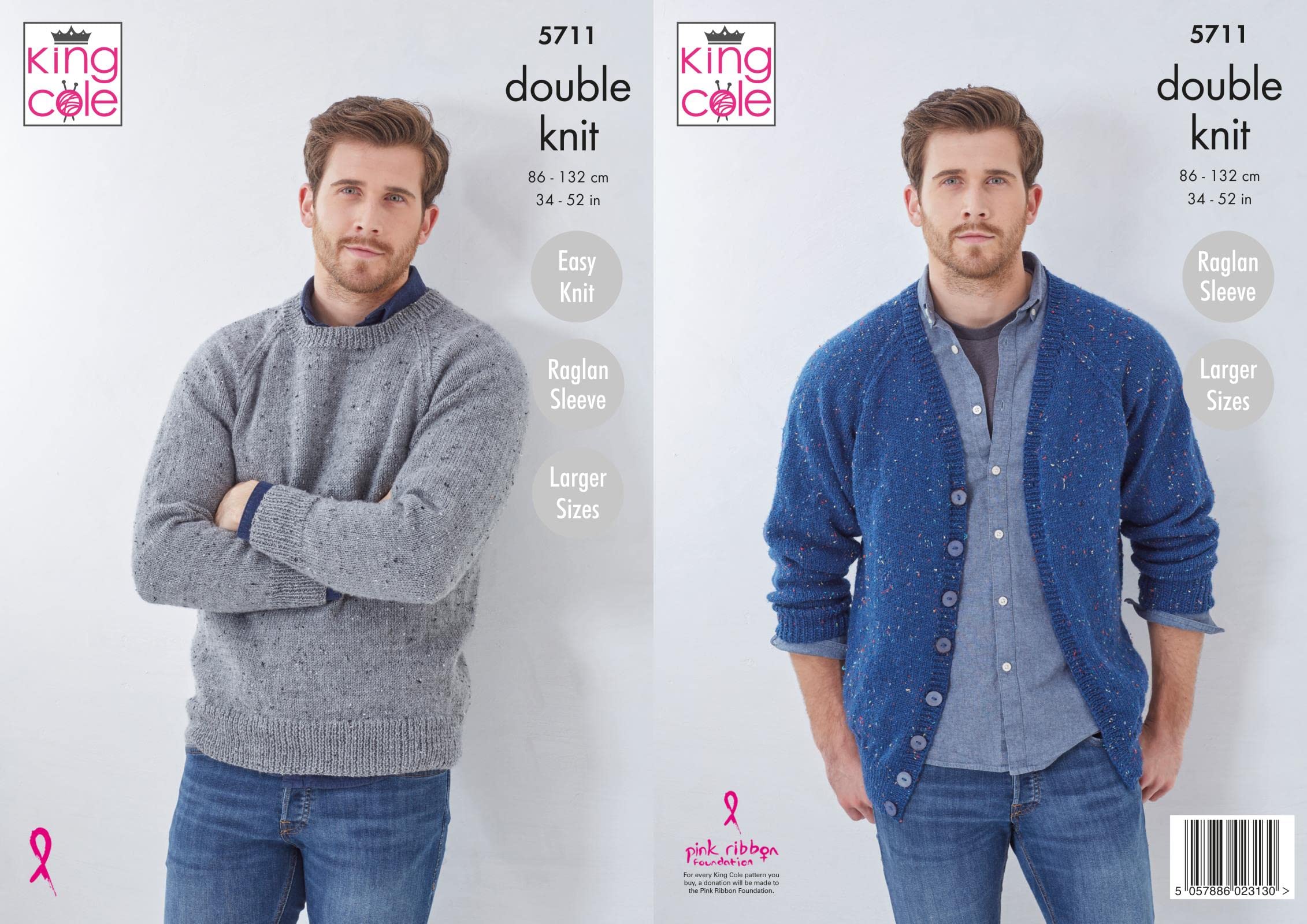 King Cole 5711 Knitting Pattern Mens Cardigan and Sweater in Big Value Tweed DK, Multicolor
