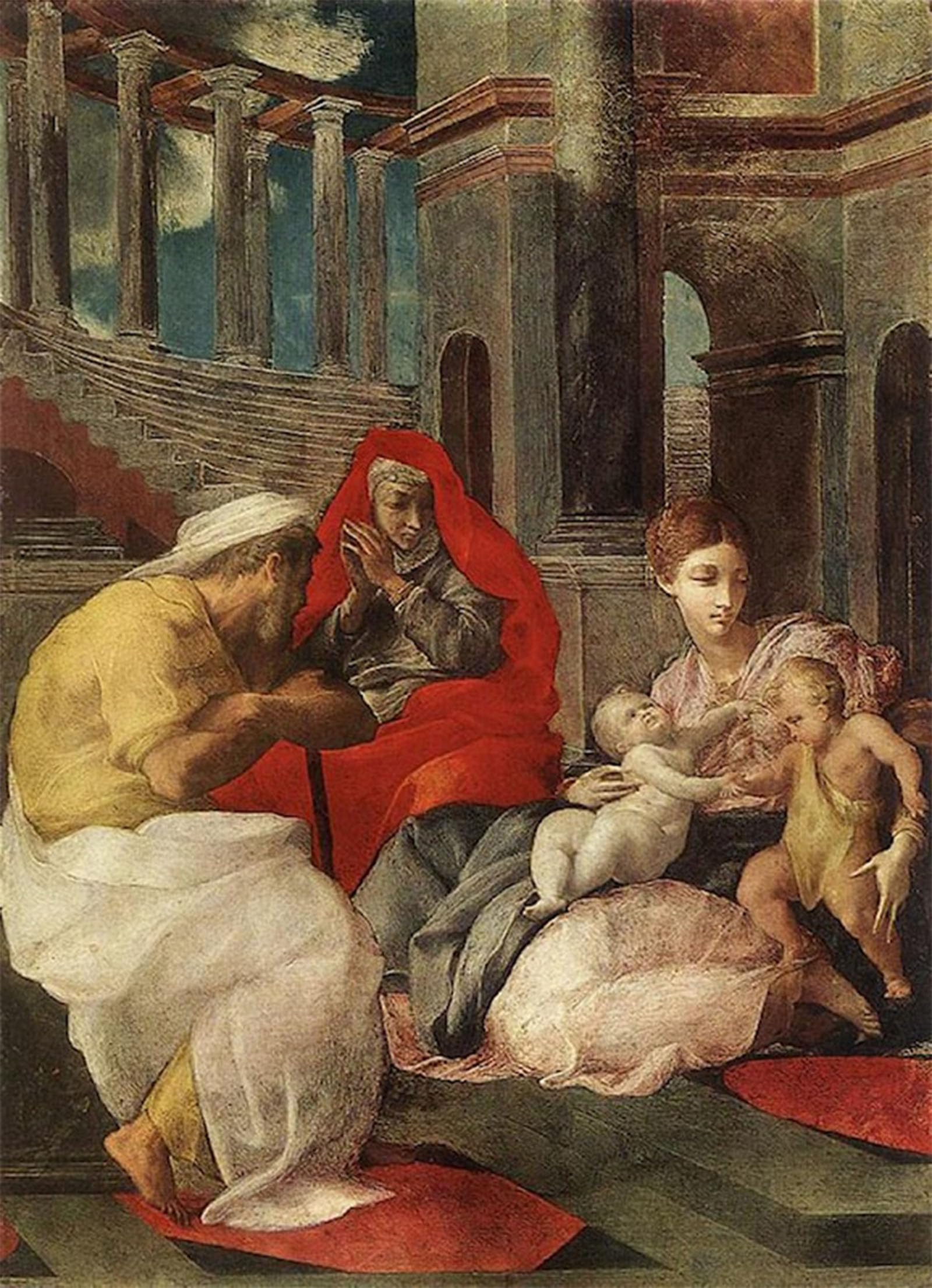 POSTERIIk Famous Modern Artwork Art Mural the Holy Family with Sts Elisabeth by Francesco Primaticcio Oil Paintings Pictures for Home Decor 60x90cm
