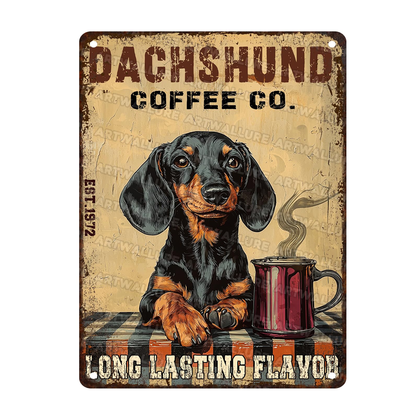 Vintage Metal Sign Dachshund Coffee Co Long Lasting Flavor Tin Sign Home Kitchen Cafe Club Cave Bar Wall Decor 12x16inch