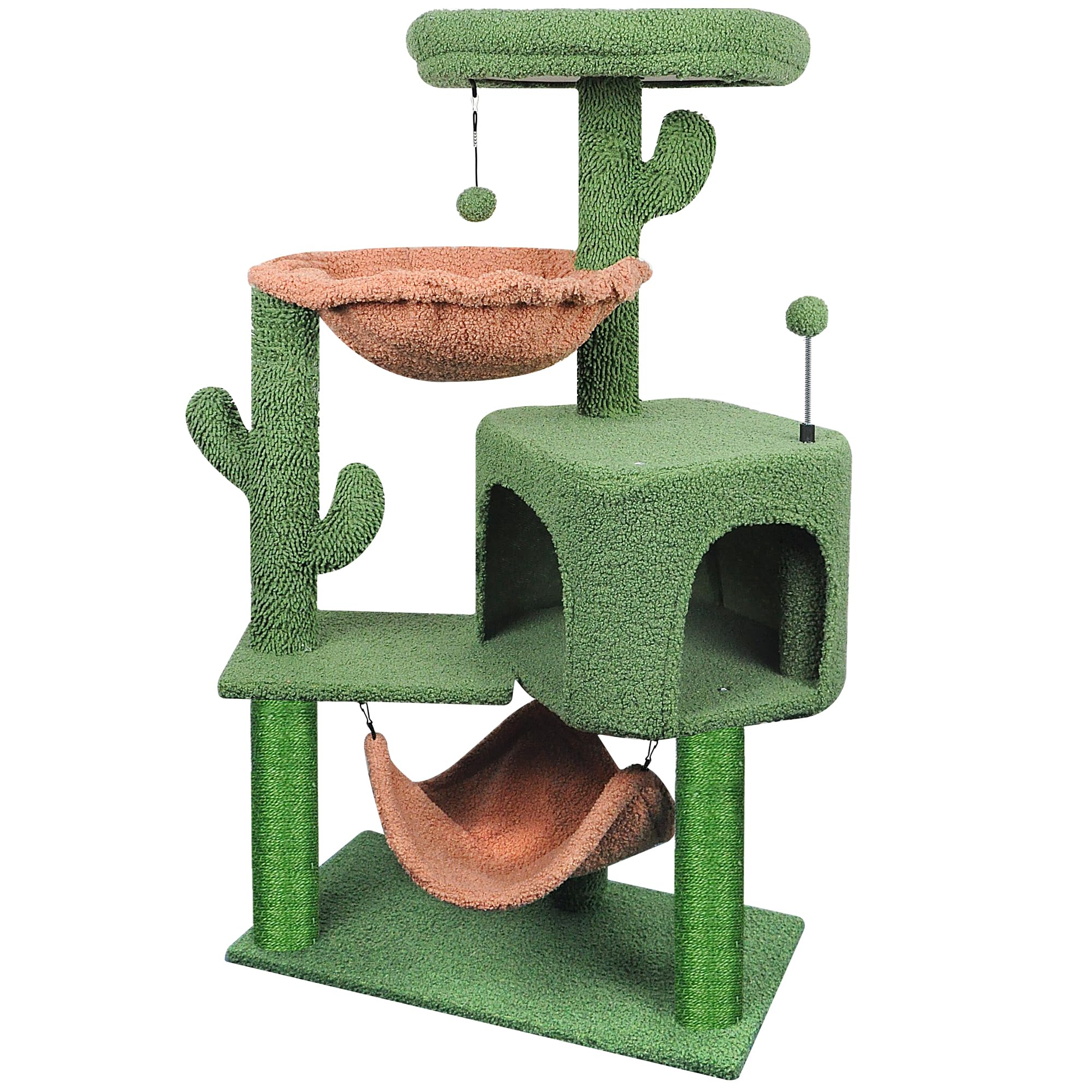 YUNIQUE Albero tiragraffi con tiragraffi e grande amaca, verde