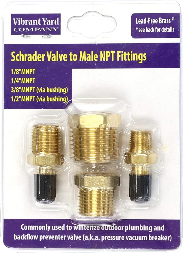 Schrader Valve to Male NPT Fittings Adapters to Winterize Backflow