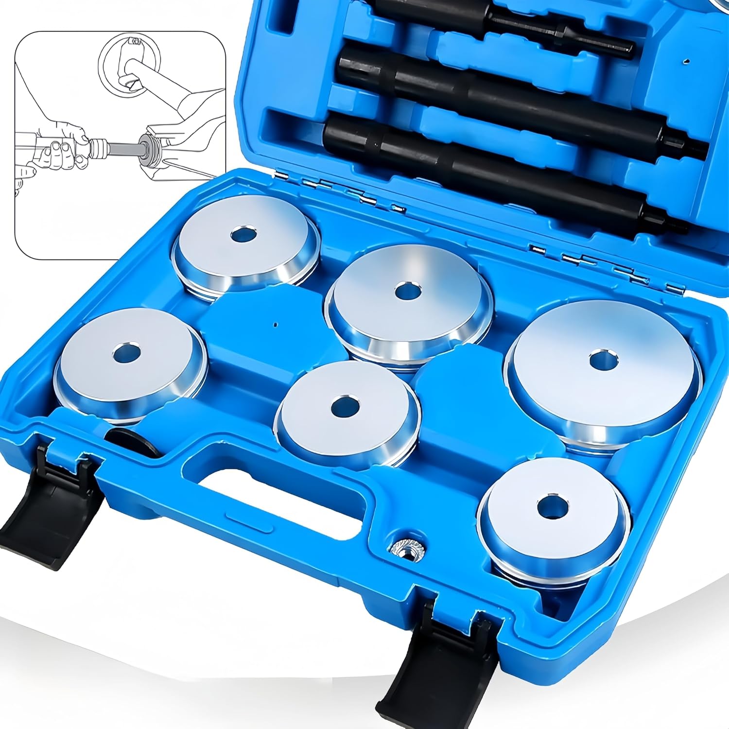 13PCS Wheel Bearing Press Kit, Bearing Race and Seal Driver Set, Seal Installer Driver Kit, with 8 Drive Discs & Pneumatic Drive Adapter, for Bearing Installation, 2-11/16" to 4-1/8"