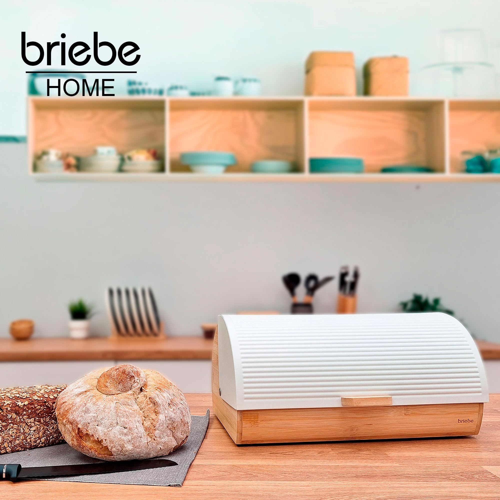 briebe Nordic Broodtrommel van bamboehout, schuifdeksel voor het bewaren van brood, broodtrommel voor het bewaren van gebak, modern Scandinavisch design, wit briebe Nordic Broodtrommel van bamboehout, schuifdeksel voor het bewaren van brood, broodtrommel voor het bewaren van gebak, modern Scandinavisch design, wit