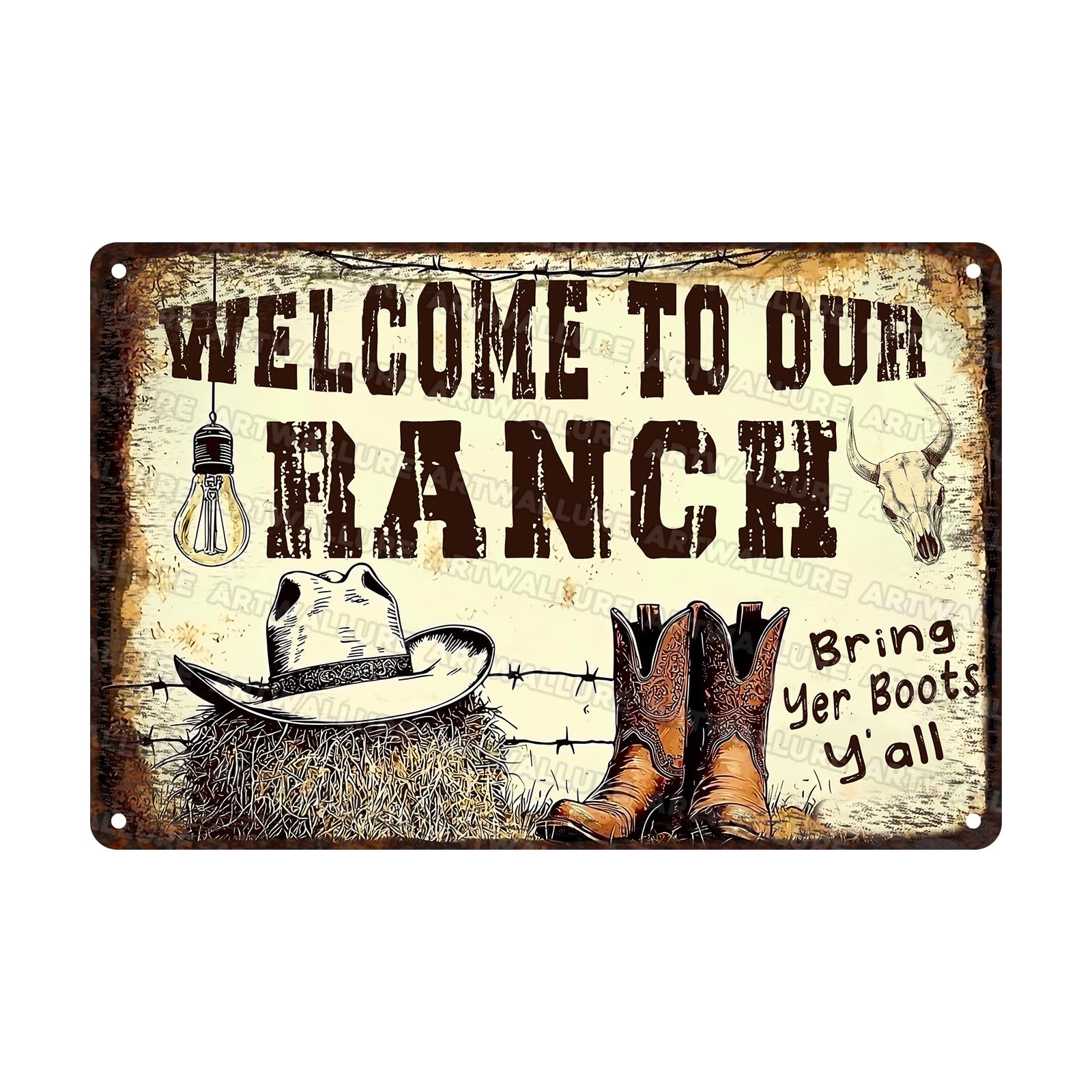 Anceky Welcome To Our Ranch Tin Sign Vintage Metal Sign Retro Wall Decor for Kitchen Garage Home Bar Cafe Window 12×8 Inch