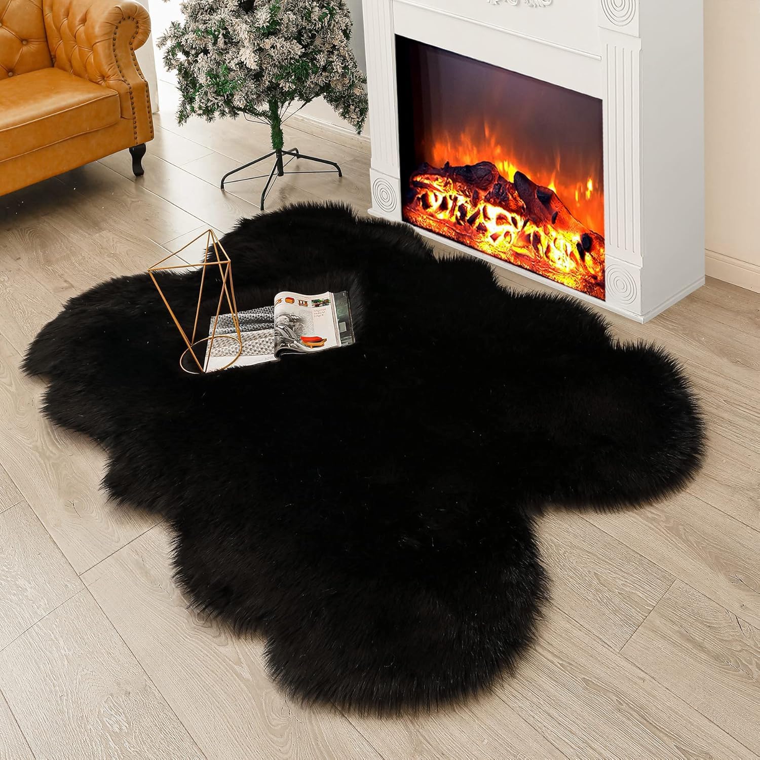 JXLOULAN Soft Flully Faux Fur Area Rugs Black 120 x 160 cm Sheepskin Rug for Bedrooms Floor Living Room Kids Rooms Decor