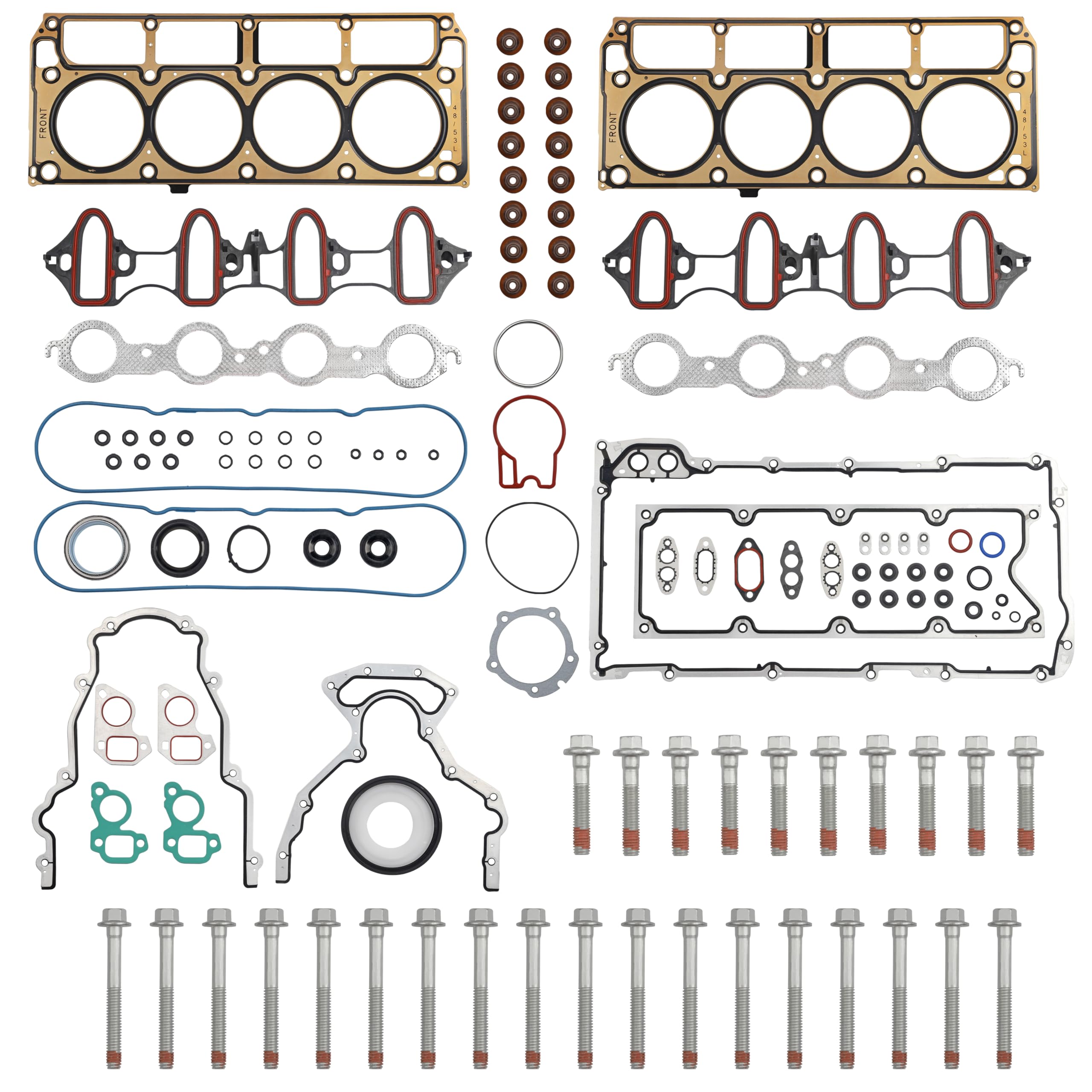 Full Cylinder 5.3 Head Gasket Set with ES72220 Bolts Intake Manifold Oil Pan Gasket Set Compatible with 2004-2014 Chevy Express Silverado Suburban GMC Savana Sierra Yukon Cadillac Buick 5.3L Engines