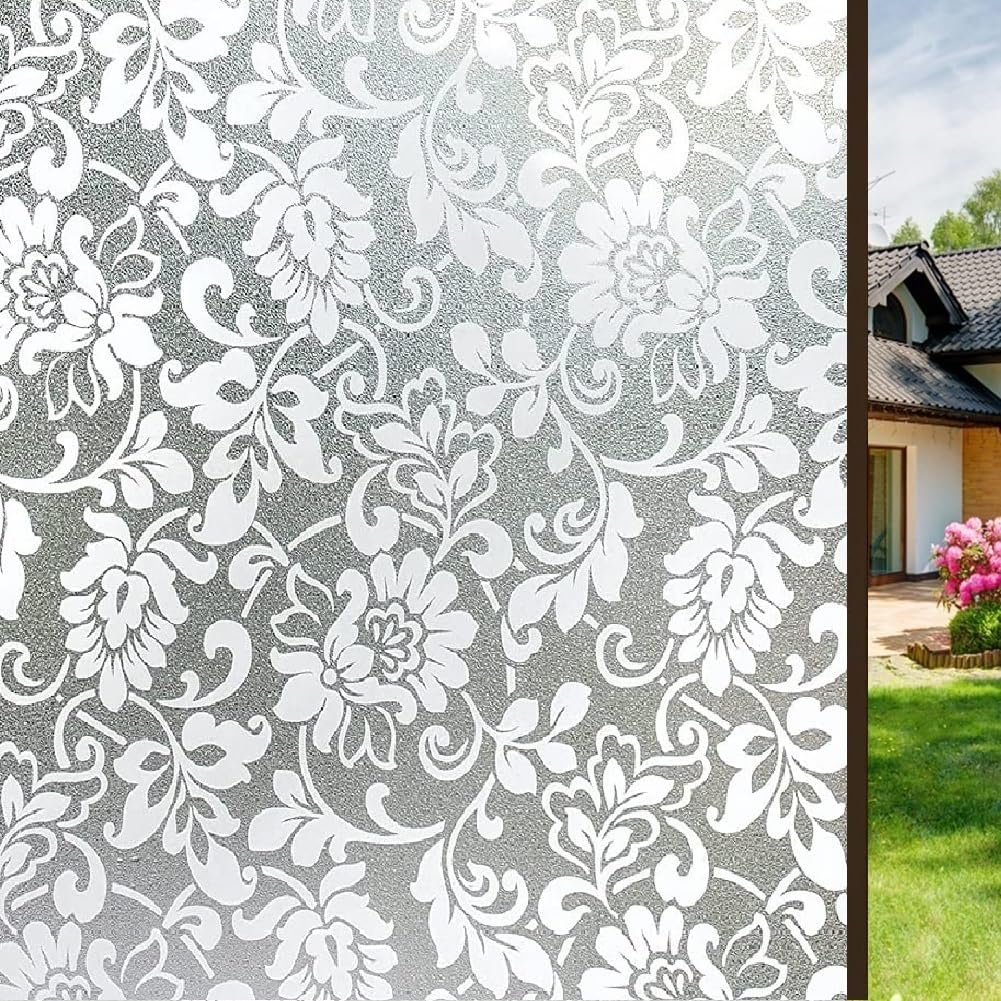 MOCOCO White Moon Flower Privacy Window Film Frosting Film Window Sticker Frosted Vinyl Sheets for Front Door Bathroom sidelight Small Windows (12x48 Inch)