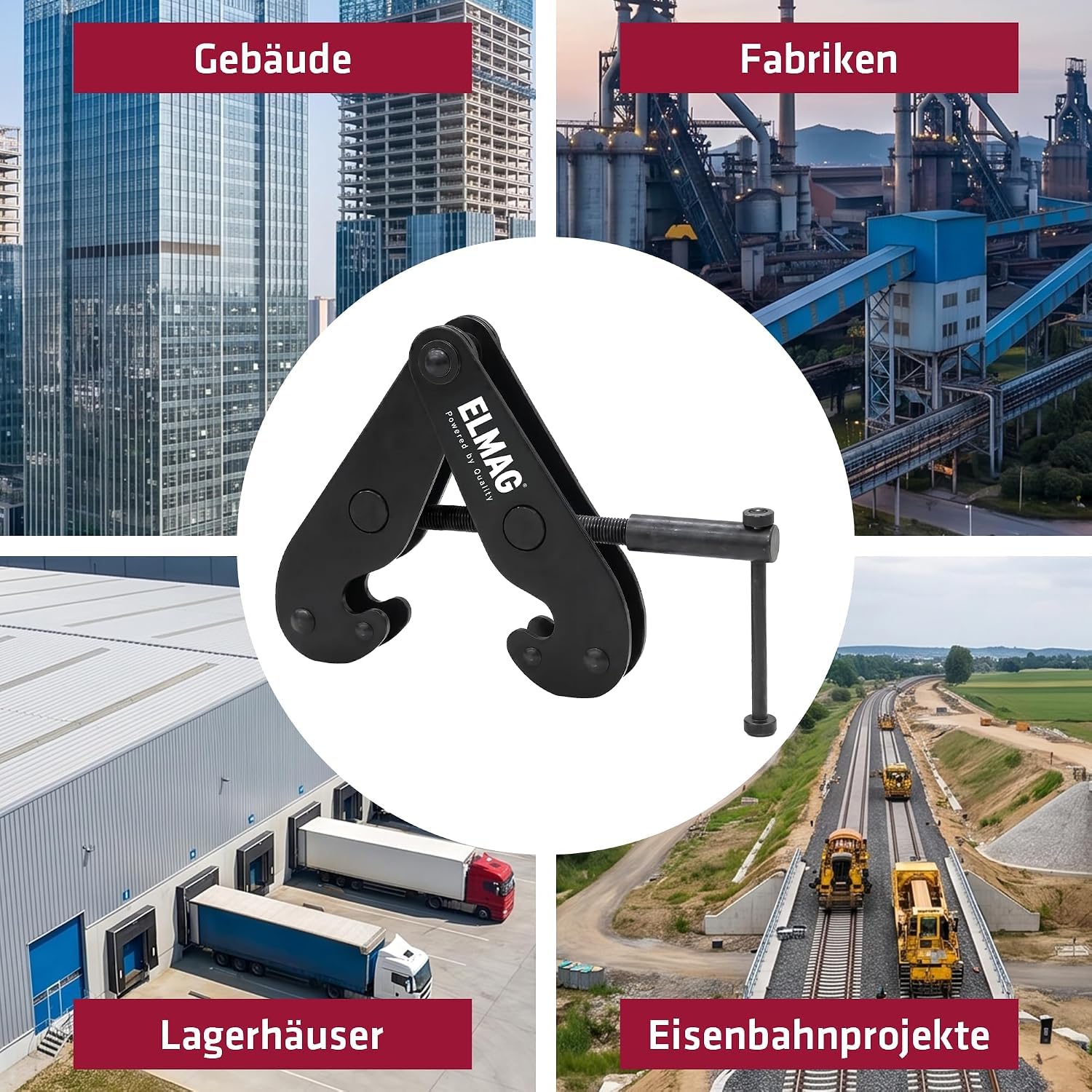 ELMAG Trägerklemme 1000 kg – Balkenklemme für Stahlträger & Balken 75–220 mm mit sicherer Spindelmechanik und kompakter Bauweise – Klemme für Hebezeuge, Kettenzüge und Anschlagpunkte