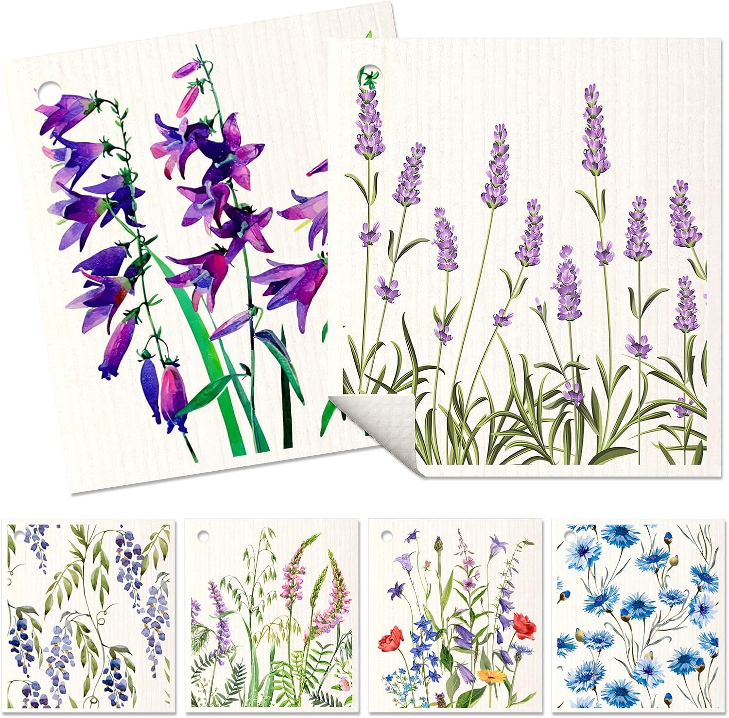 Miss Adola 6 Pack Swedish Dishcloths for Kitchen - Reusable Dish Cloths for Washing Dishes Absorbent Cute Funny Kitchen Towels Cleaning Sponge, Lavender Flower