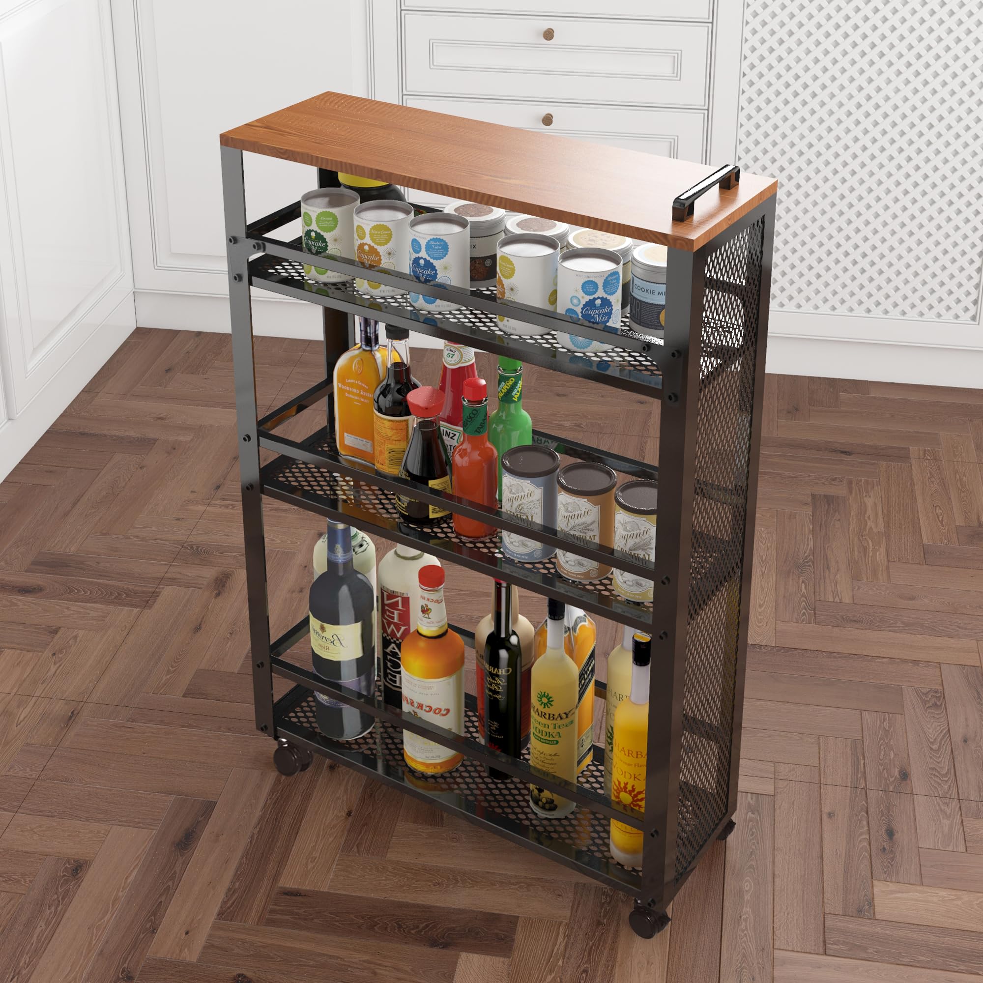Carrello a 3 ripiani Slim – nero lavanderia bagno cucina