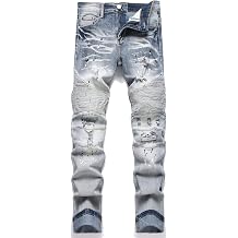 Men's Slim Fit Jeans Ripped Skinny Jeans for Men, Fashion Biker Jeans Stretch Moto Cargo Denim Pants