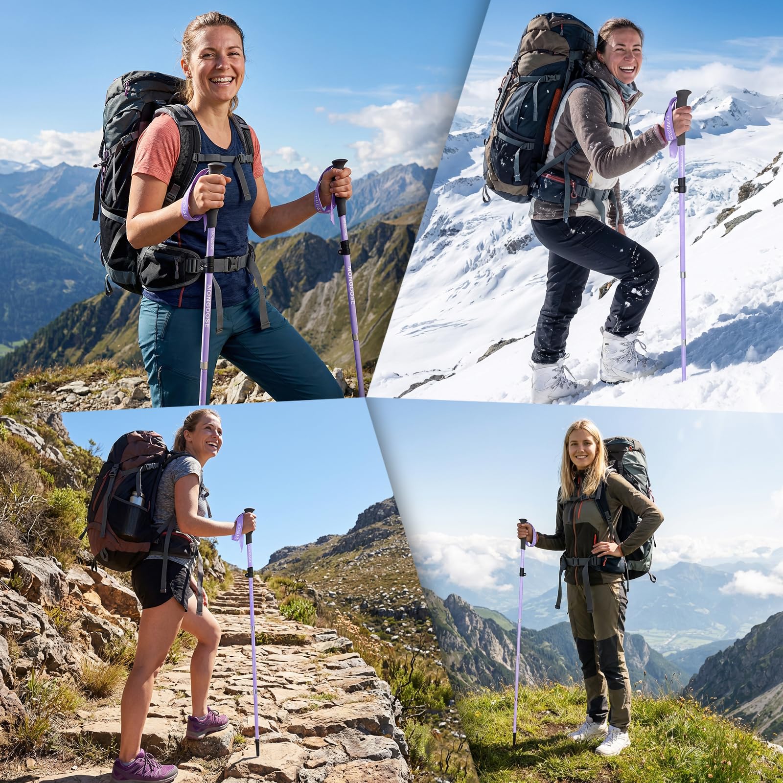 Qoosea Wanderstock für Damen, Premium Walking Stock Teleskop 110-125cm, [Kohlefaser] Faltbarer Trekkingstock mit Gummipuffer & Tasche, Hiking Pole für Wandern, Nordic Walking und Skitouren