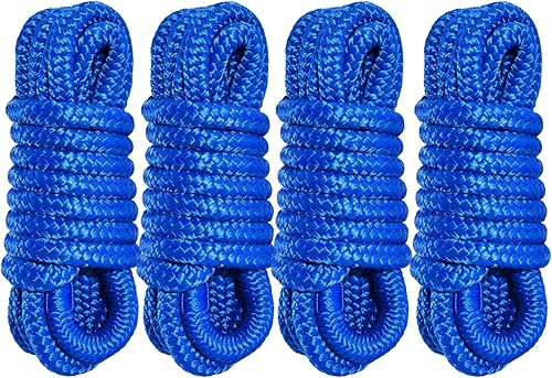 LZ.MZXU Boat Dock Lines - Cuerda de amarre de nailon trenzado doble de 12 pulgadas x 15 pies, líneas de muelle con ojales de 12 pulgadas. Cuerda de