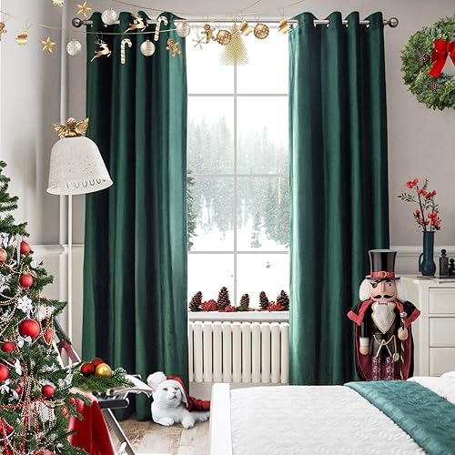 Melodieux Cortinas de terciopelo 100% opacas para dormitorio, sala de estar, súper suaves, cortinas con aislamiento térmico con forro negro, 52 x 84