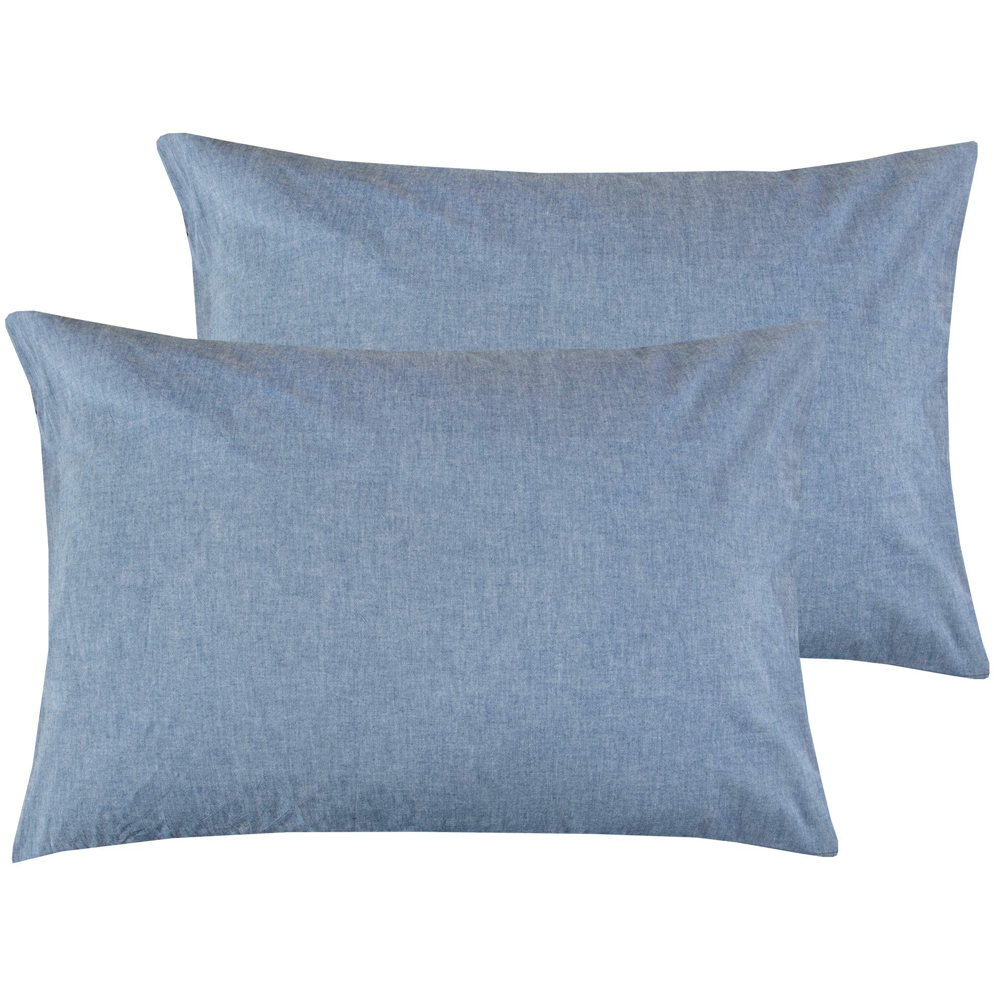 NTBAYQueen Size Stone Washed Cotton Pillowcase, 2-Pack Reduces Allergies and Respiratory Irritation Vintage Style Breathable Pillow Cases, 20 x 30 Inches, Denim Blue
