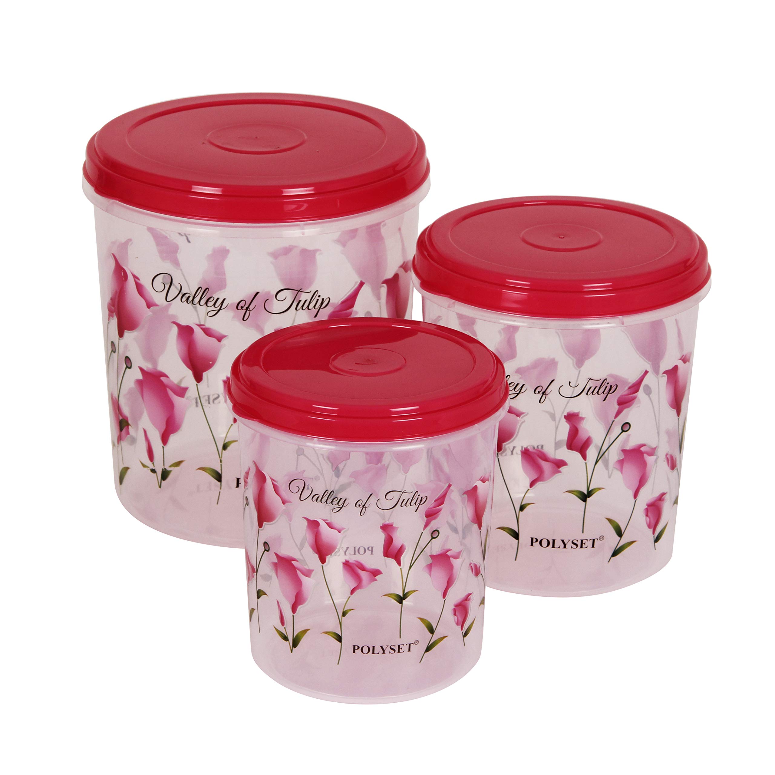 Polyset Star Galaxy Valley Of Tulip Printed Kitchen container Set of 3, Pink Colour (5,7,10)