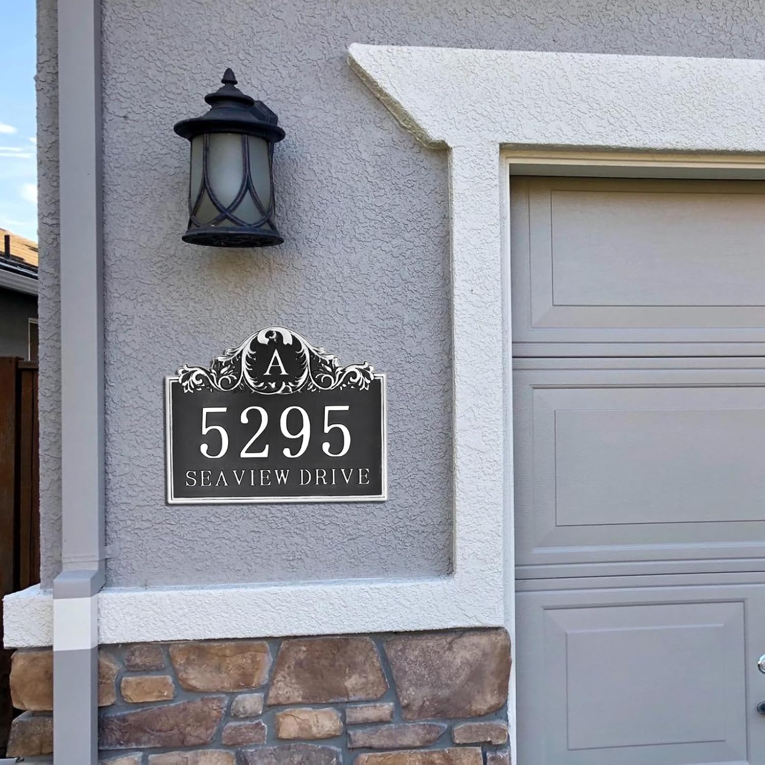 Address Plaque Large Carve - 12'' x 10'' Personalized House Number Plaque Sign,House Address Numbers for House Outside,Yard,Driveway,Fence,Mailbox,Metal Aluminum Engraving (Silver)