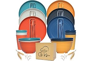 48 Pcs Unbreakable Dinnerware Set for Patio - Wheat Straw Plates and Bowls Set