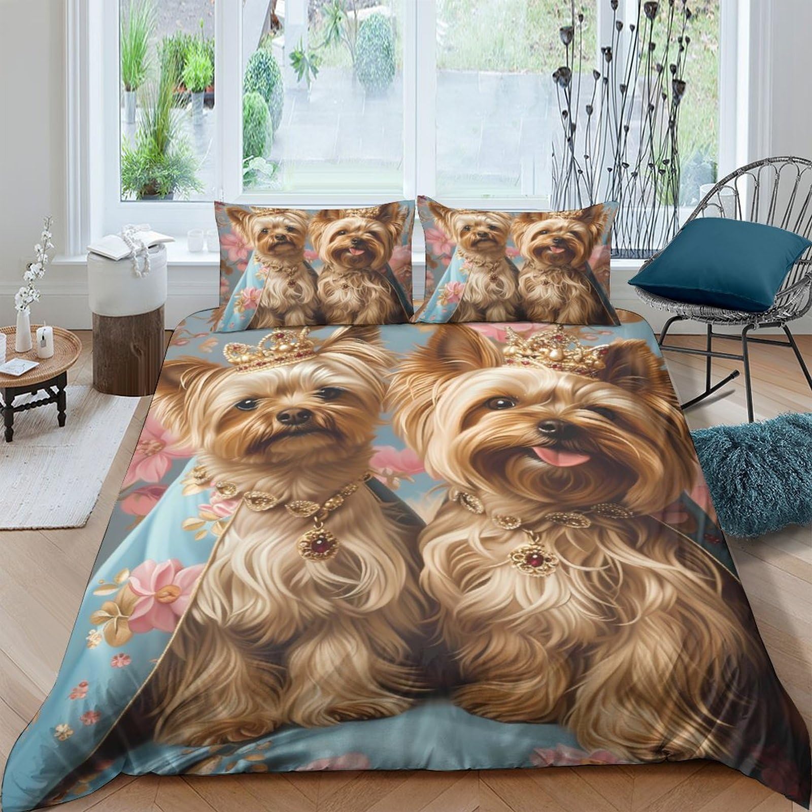 Ctjqhvkz Style-7 3D Printed Yorkshire Terrier Fitted Sheet Microfiber Soft Breathable Dog Pattern Bed Cover For Bedroom Guest Room Decor Single（135X200cm）
