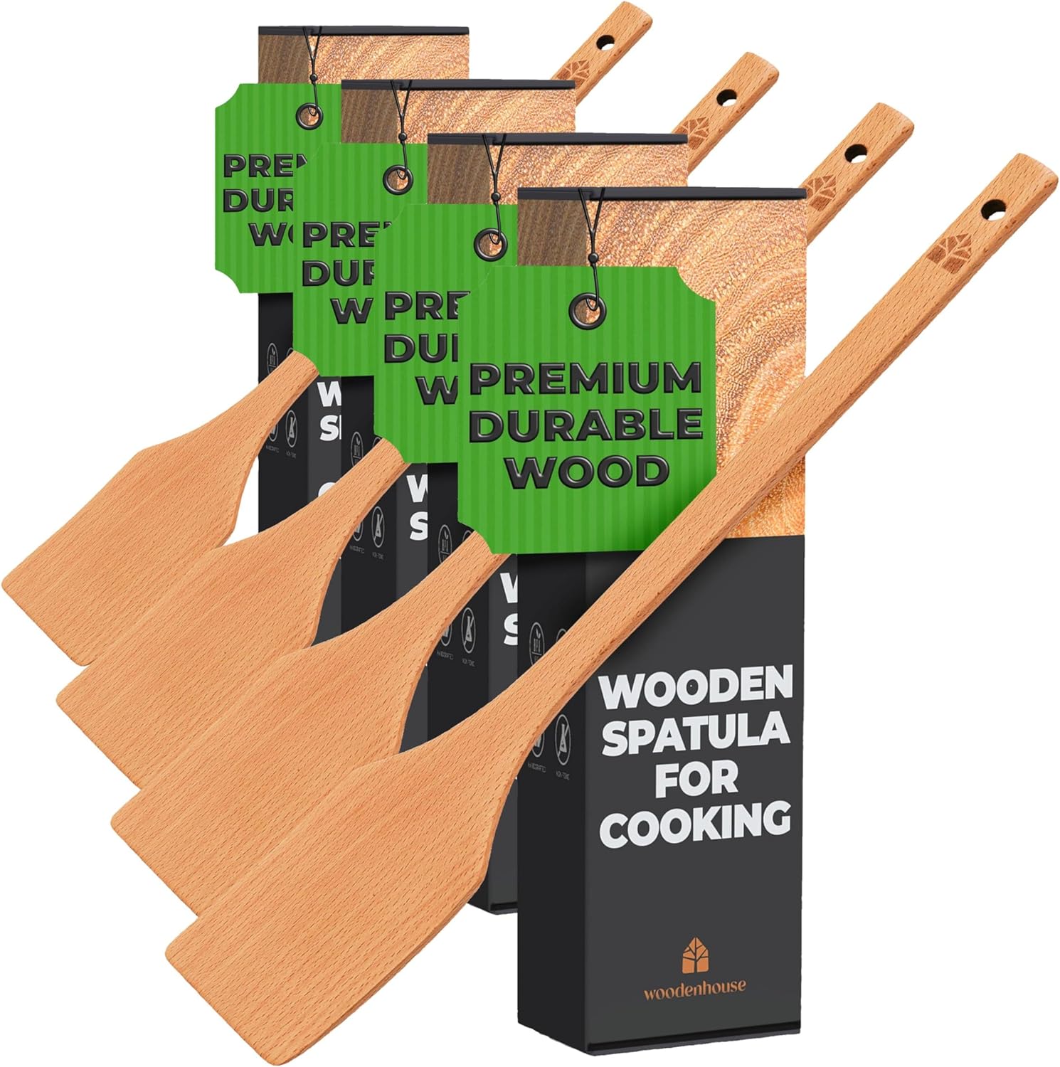 Long Wooden Spoon 17.5”– Crawfish Paddle, Wood Spatula for Cooking – Long Handled Beech Wood Spoon for Cajun Cooking, Mixing & Brewing – Heavy–Duty Flat Stir Paddles by Woodenhouse (Pack of 4)