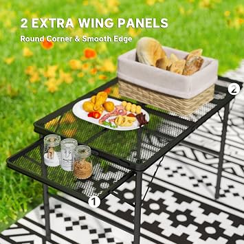 Outsunny Folding Grill Table, 4.5 ft Portable Camping Table with 2 Wing Panels, Height Adjustable Metal Outdoor Table with Mesh Desktop for Picnic, Beach, BBQ, Party, Black