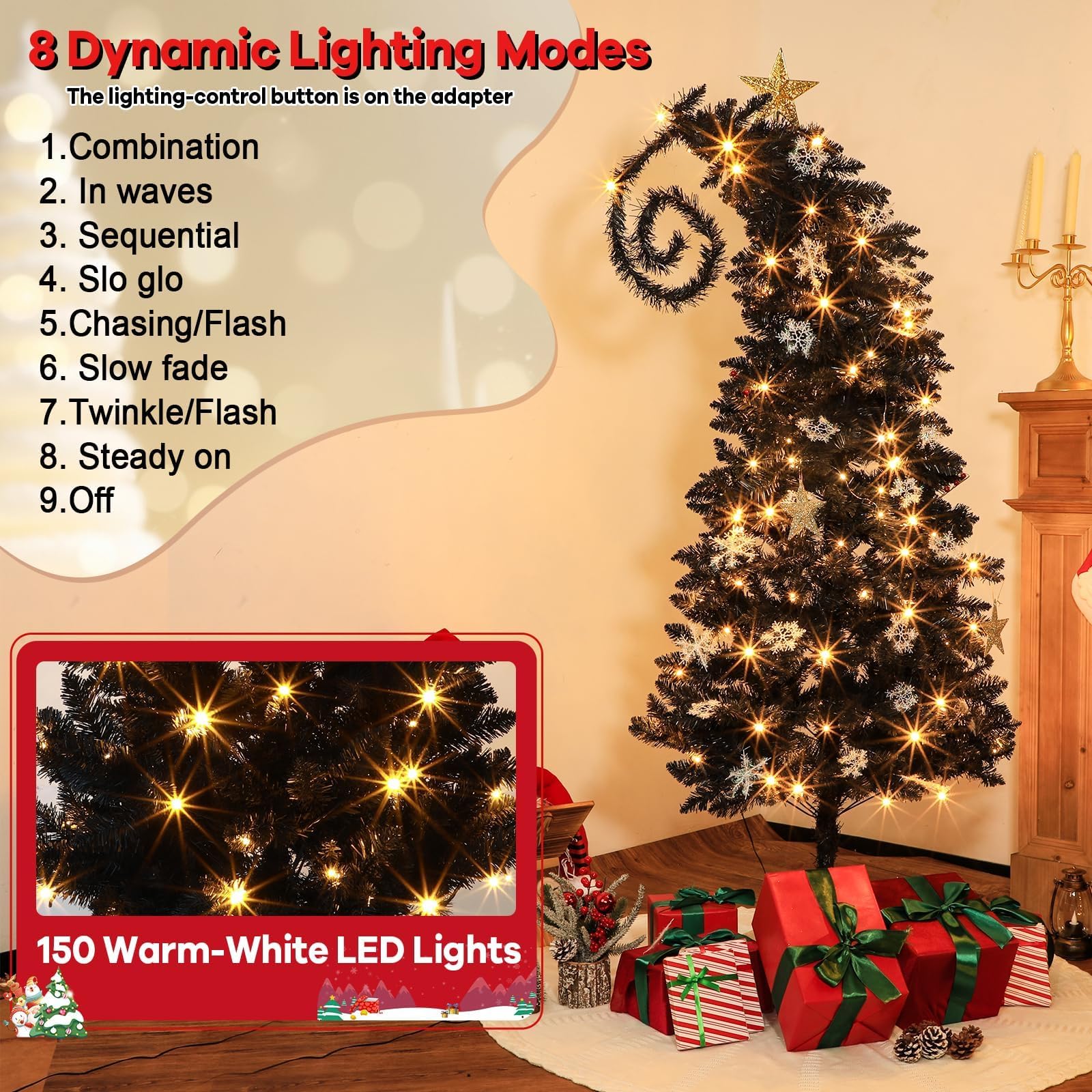 UL588 Sapin de Noël artificiel pliable de 1,8 m avec support – Sapin de Noël pliable avec branche – Sapin de Noël en plastique – Décorations de fête de Noël – Fournitures pour salon, maison et bureau