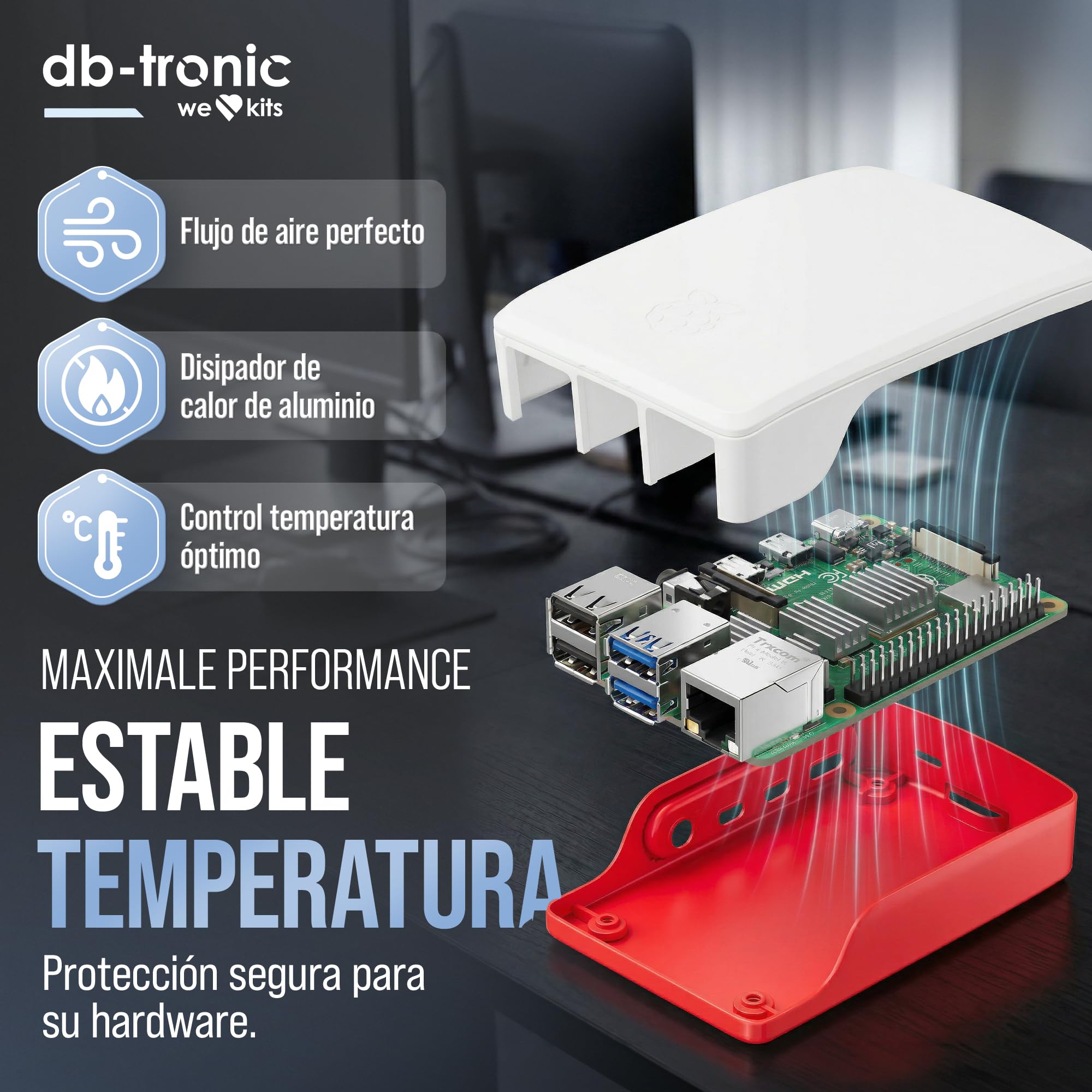 db-tronic Raspberry Pi 4 4 GB Starter Kit | Edición 64 GB | Alimentación 15 W | Carcasa | HDMI 4K | Disipadores | Ideal para Home Assistant y el Smart Home
