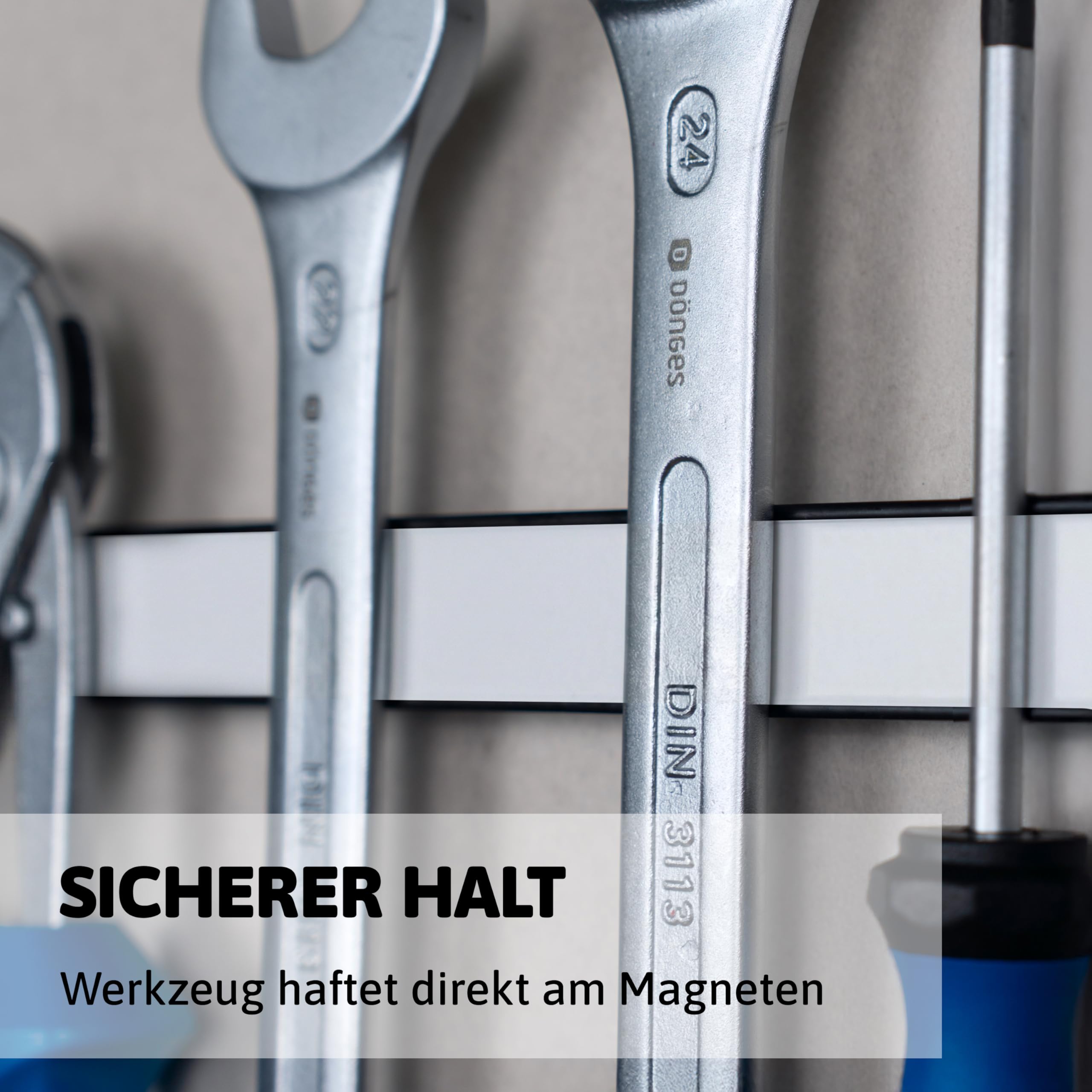 Dönges Magnetleiste 6er Set Weiß - Werkzeughalter Wand | 46cm aus Stahl | 23kg Tragkraft | Magnetischer Werkzeug-Organizer für Werkstatt, Garage, Schuppen | Rostfrei, inkl. Schrauben