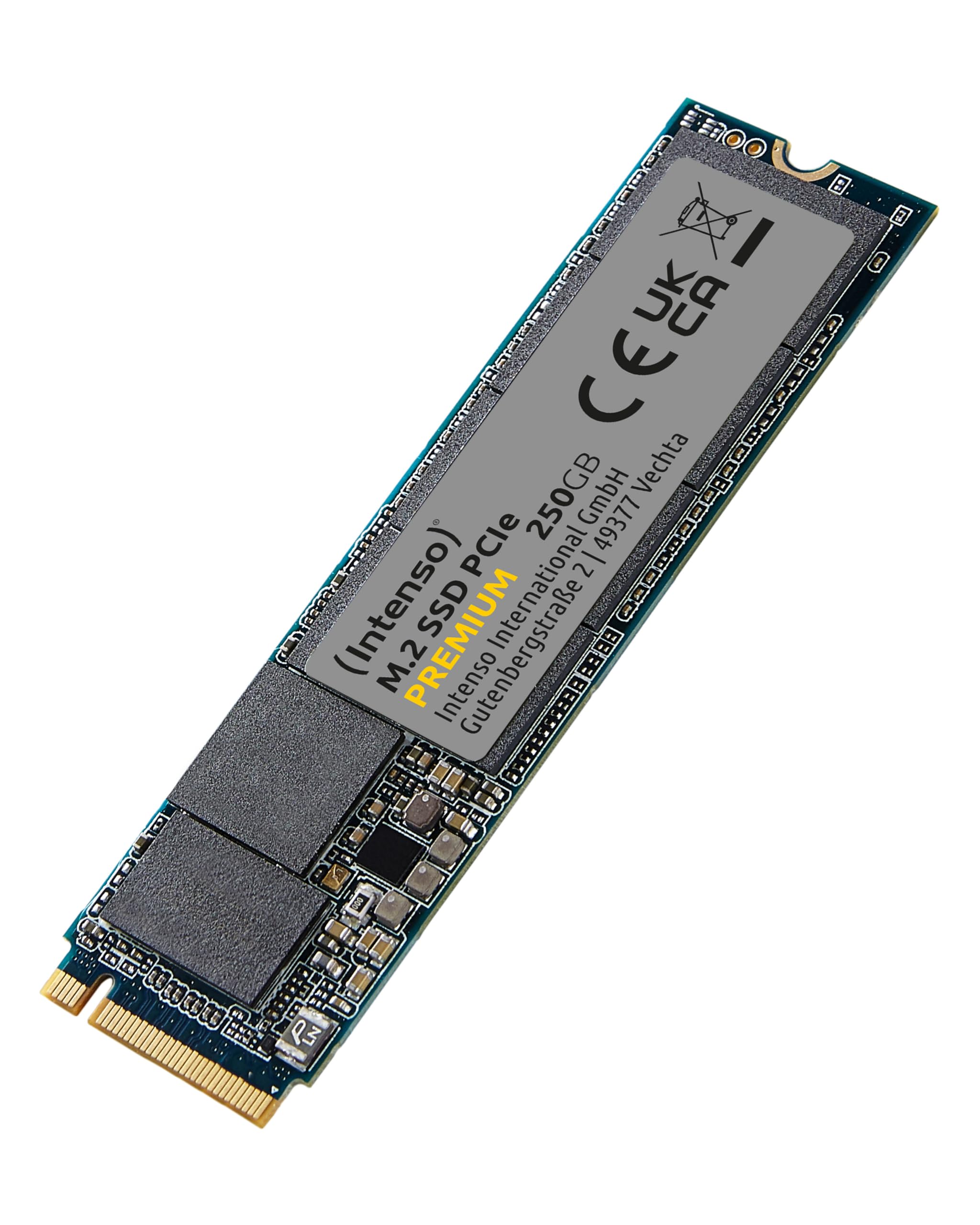 Intenso 250GB M.2 SSD PCIe Premium, bis zu 2100 MB/s, (PCI Express Gen.3x4 NVMe 1.3, Solid State Drive)