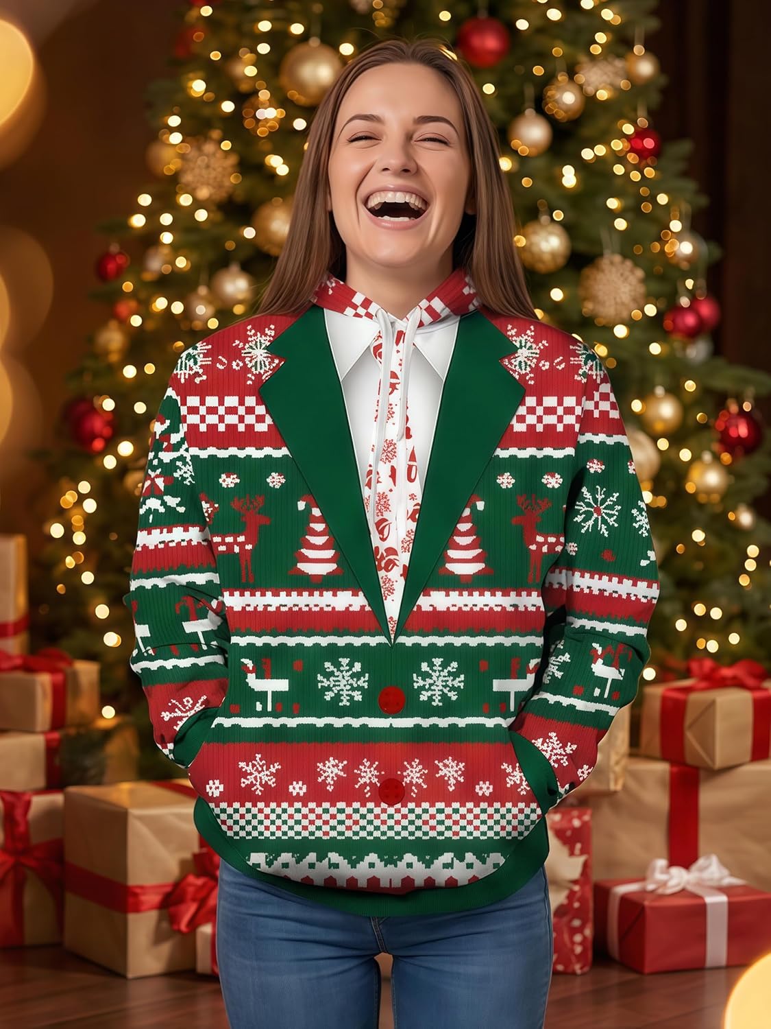 Ugly Christmas Sweatshirt Funny Muscle Christmas Hoodie 3D Printed Santa Claus Pullover Novelty Holiday Sweater