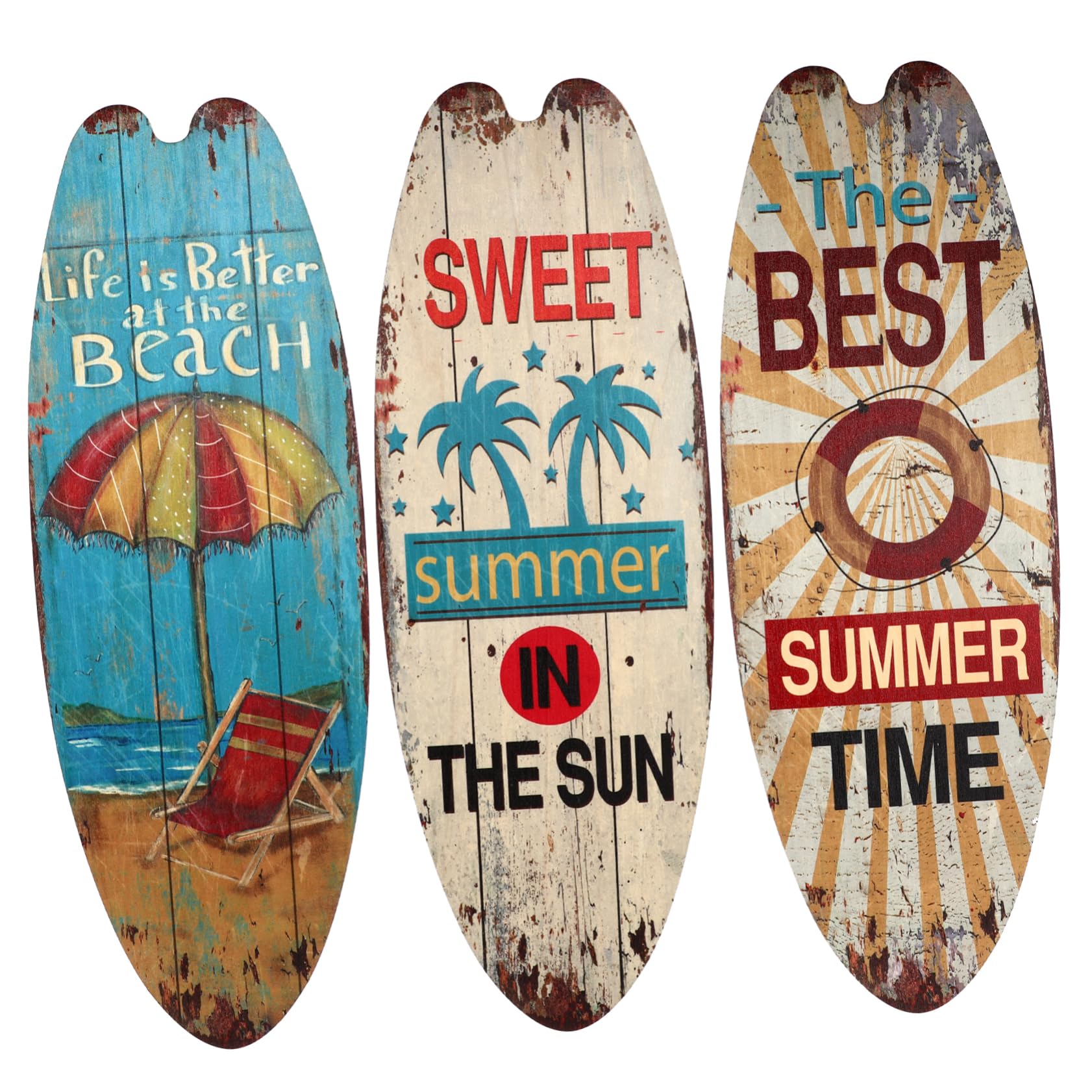 OUNONA Decoracion Pared 3 Placas Colgantes de Madera Estilo Tabla de Surf Vintage, Decoración Artesanal para Sala de Estar, Dormitorio o Bar