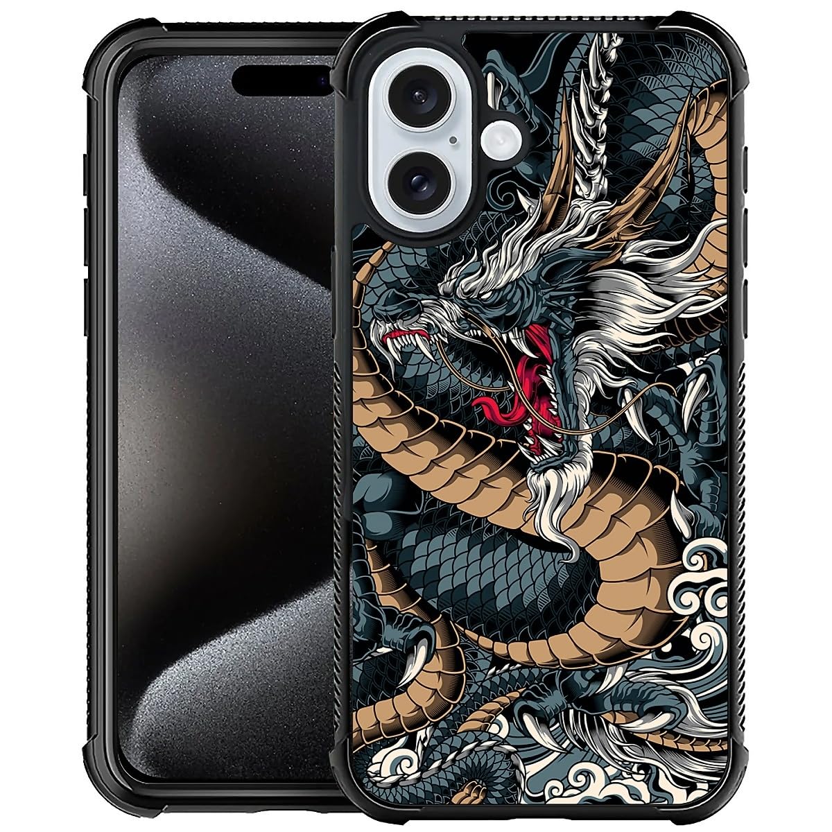 YiXinBB Case Compatible with iPhone 16,H Dragon 8 Pattern Design Scratch and Shock Resistant Rugged TPU Protective Case for iPhone 16